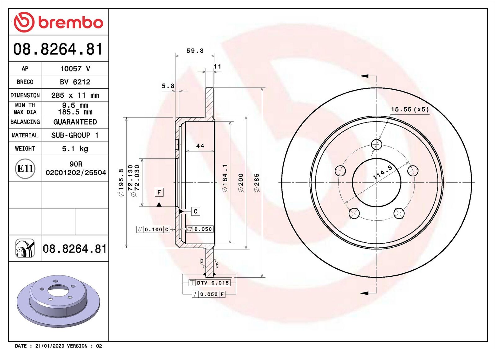 BREMBO 08.8264.81 - Bremsscheibe