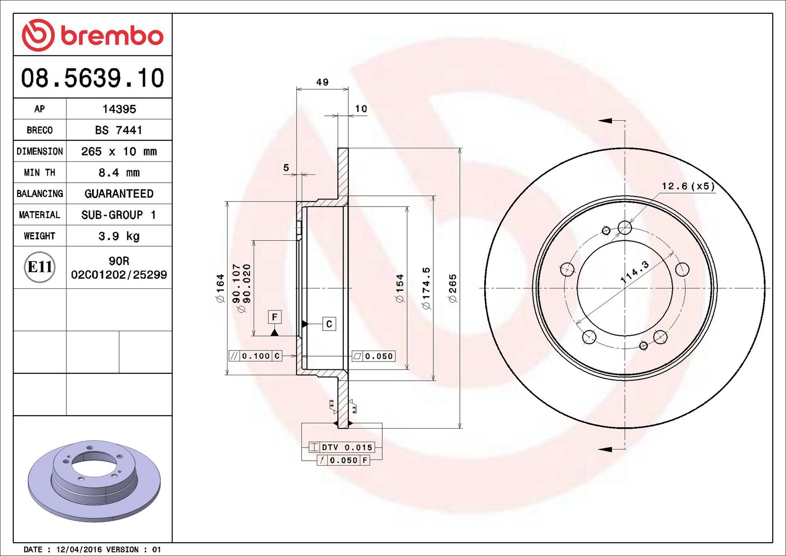 BREMBO 08.5639.10 - Bremsscheibe