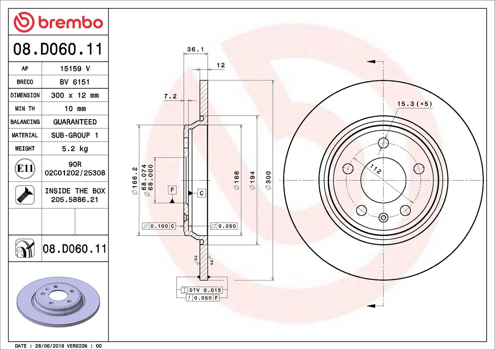 BREMBO 08.D060.11 - Bremsscheibe