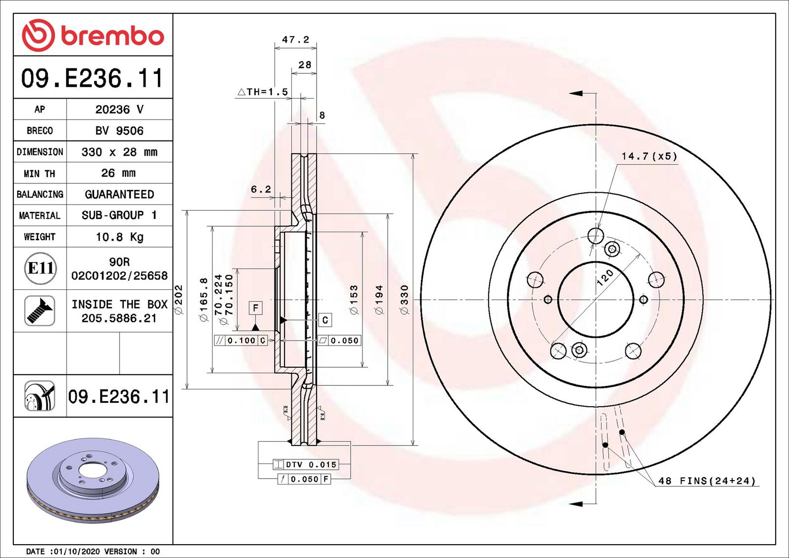 BREMBO 09.E236.11 - Bremsscheibe