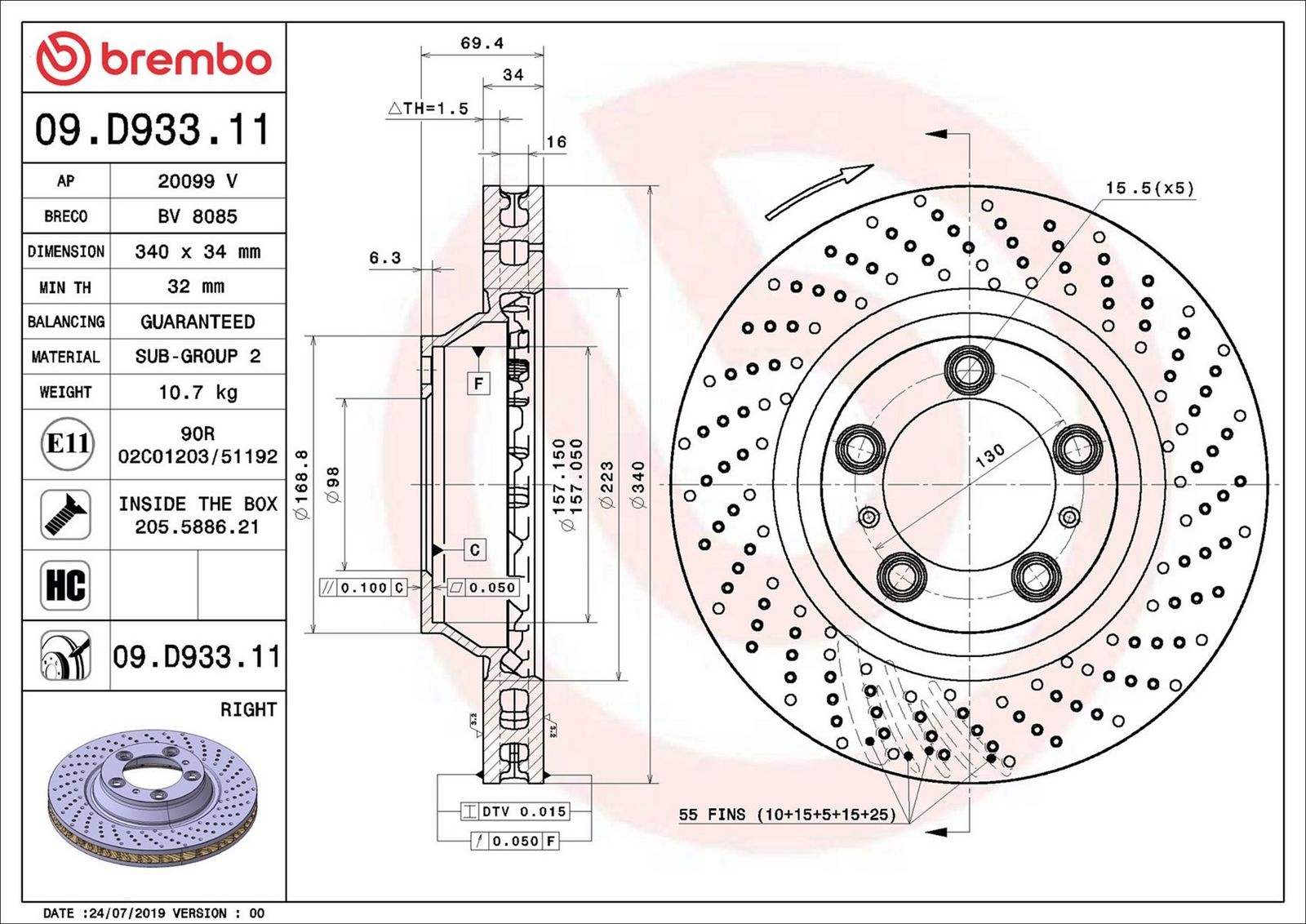 BREMBO 09.D933.11 - Bremsscheibe