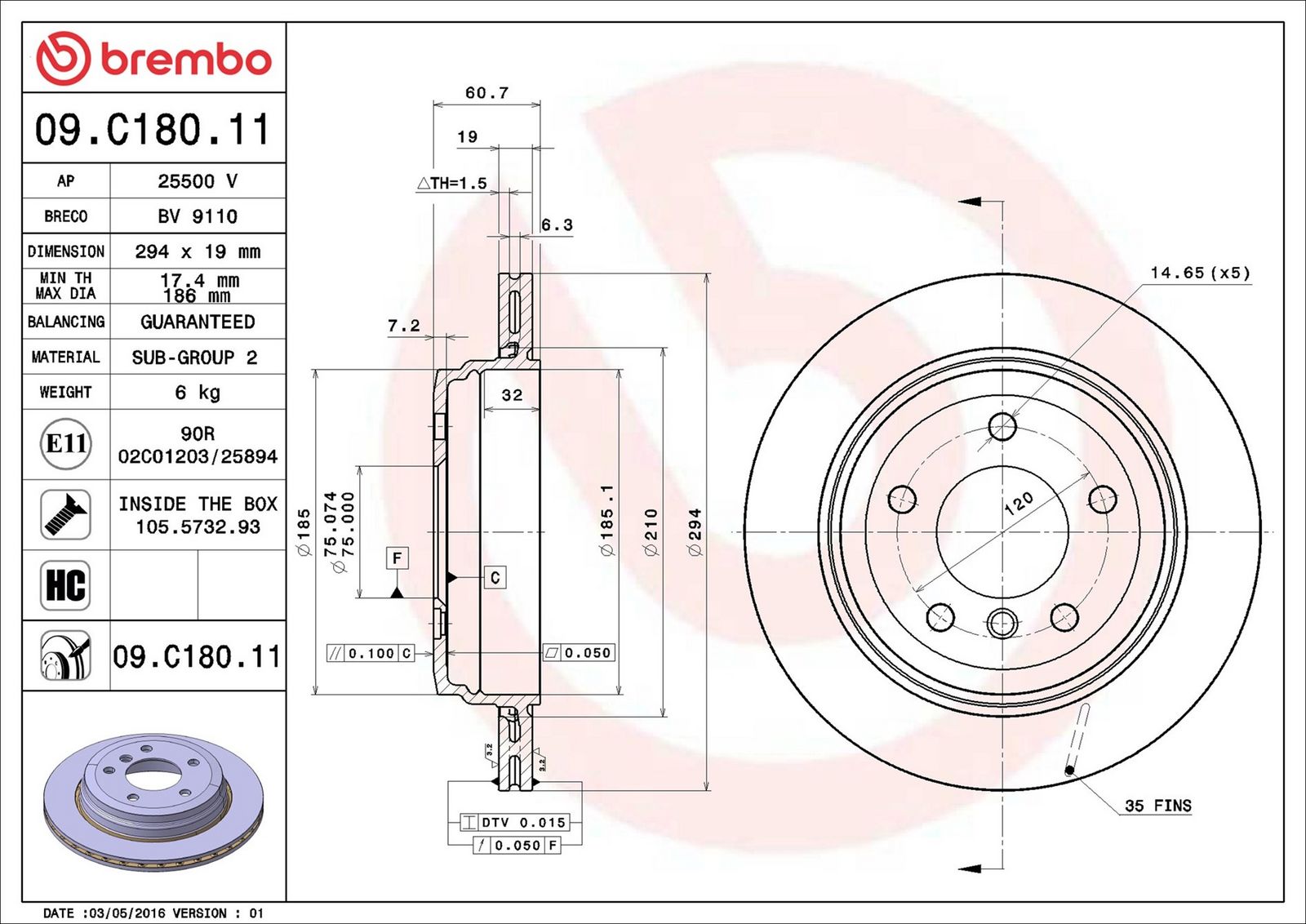 BREMBO 09.C180.11 - Bremsscheibe