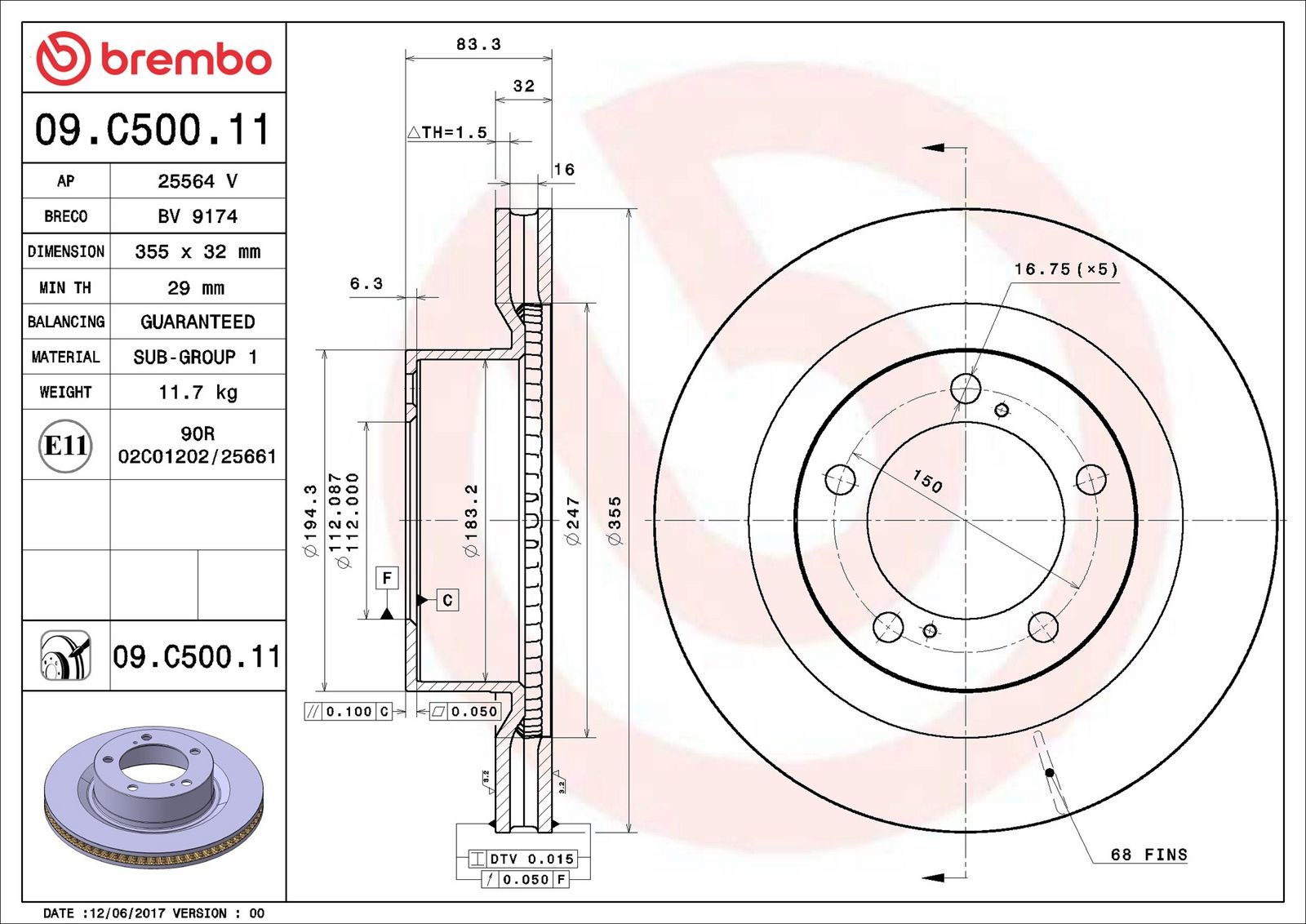 BREMBO 09.C500.11 - Bremsscheibe