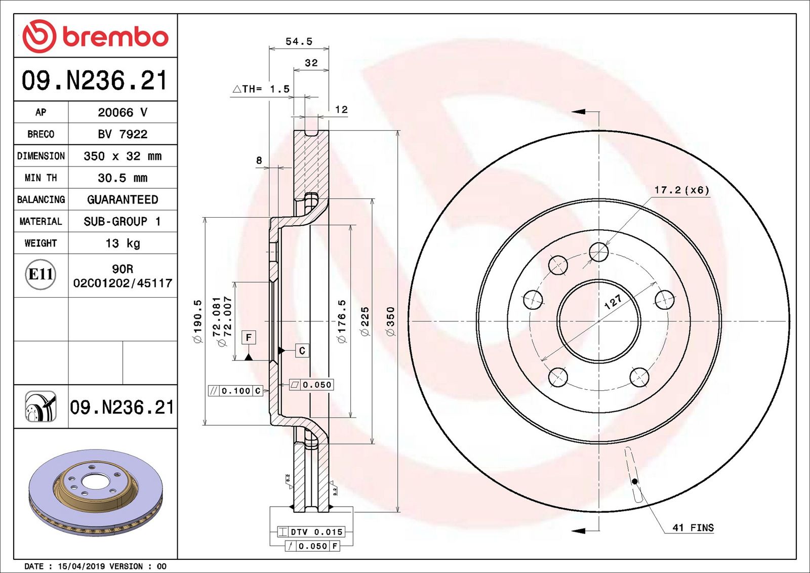 BREMBO 09.N236.21 - Bremsscheibe