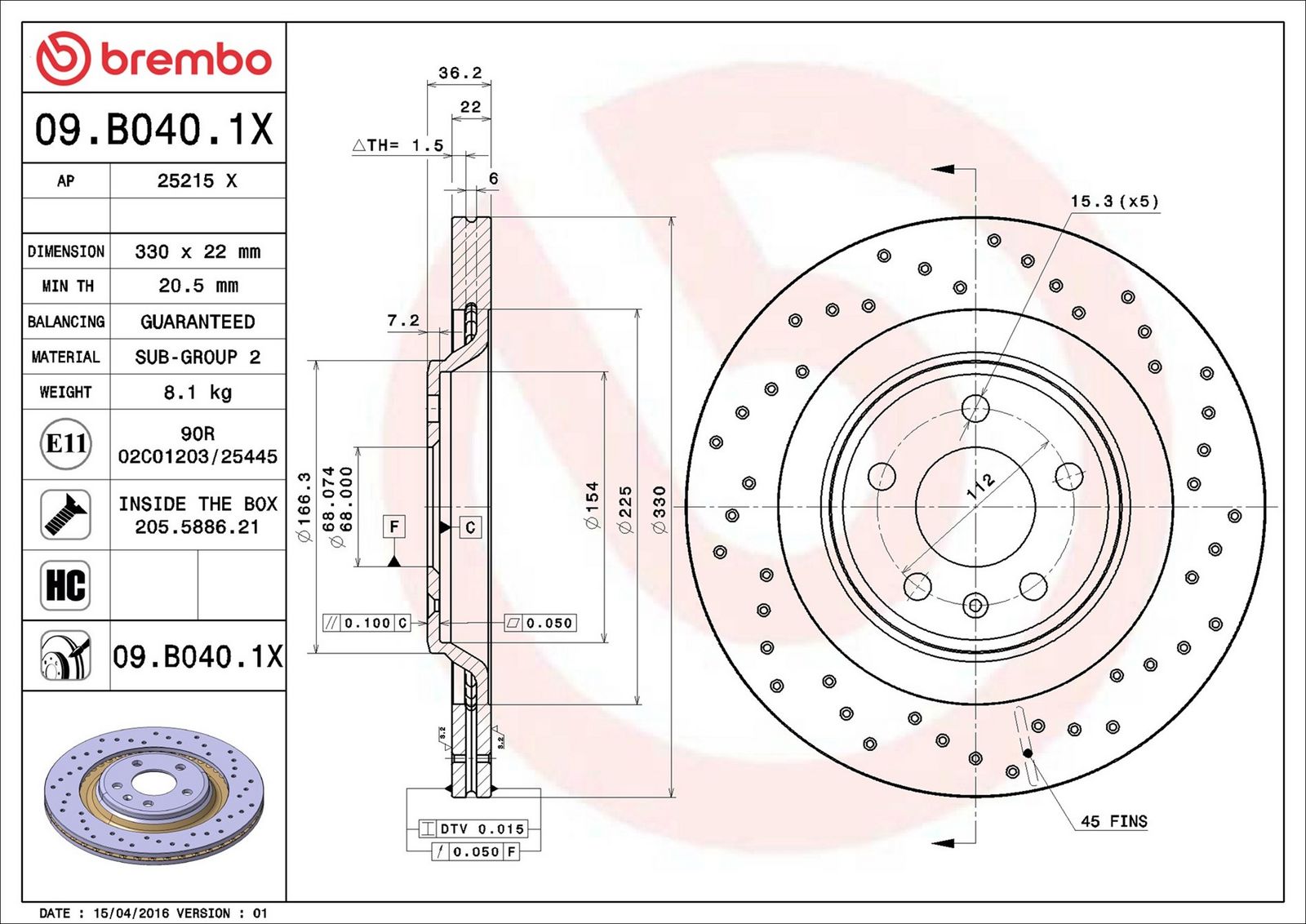 BREMBO 09.B040.1X - Bremsscheibe
