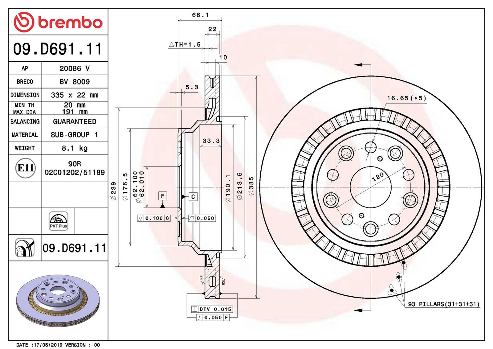BREMBO 09.D691.11 - Bremsscheibe