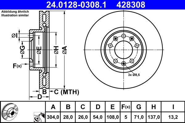 ATE 24.0128-0308.1 - Bremsscheibe