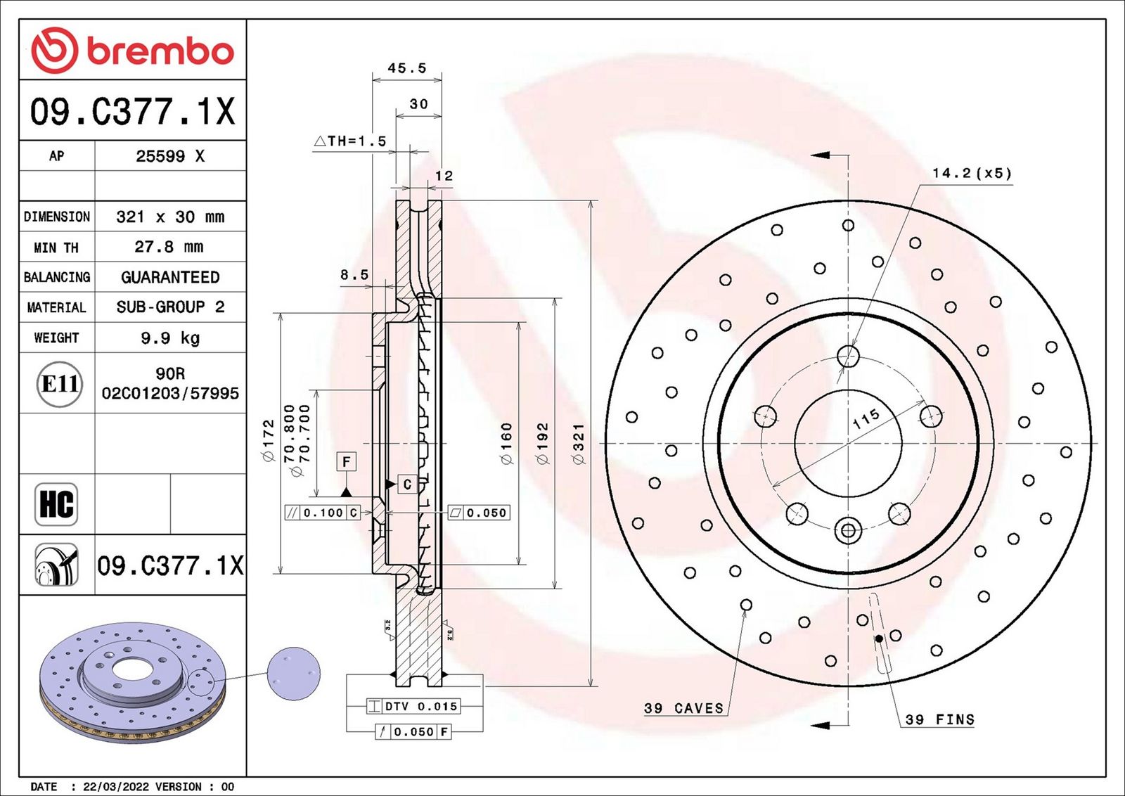 BREMBO 09.C377.1X - Bremsscheibe