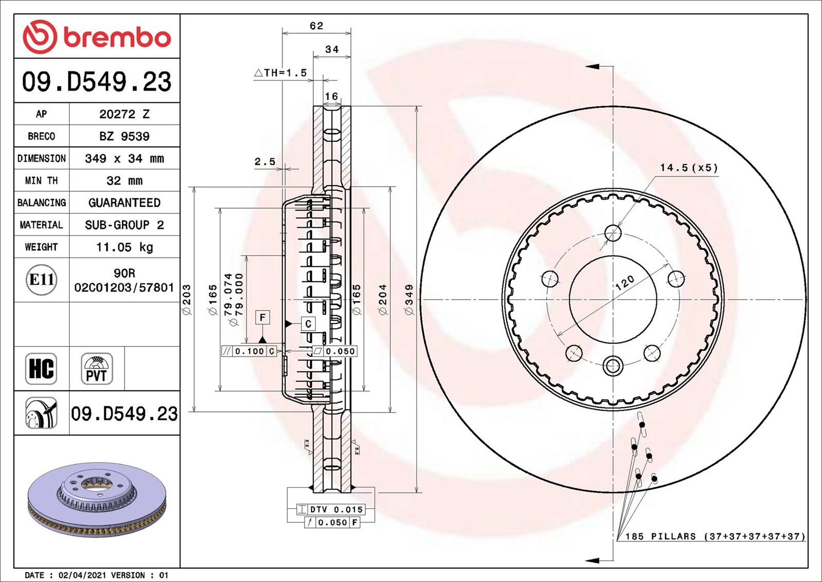 BREMBO 09.D549.23 - Bremsscheibe
