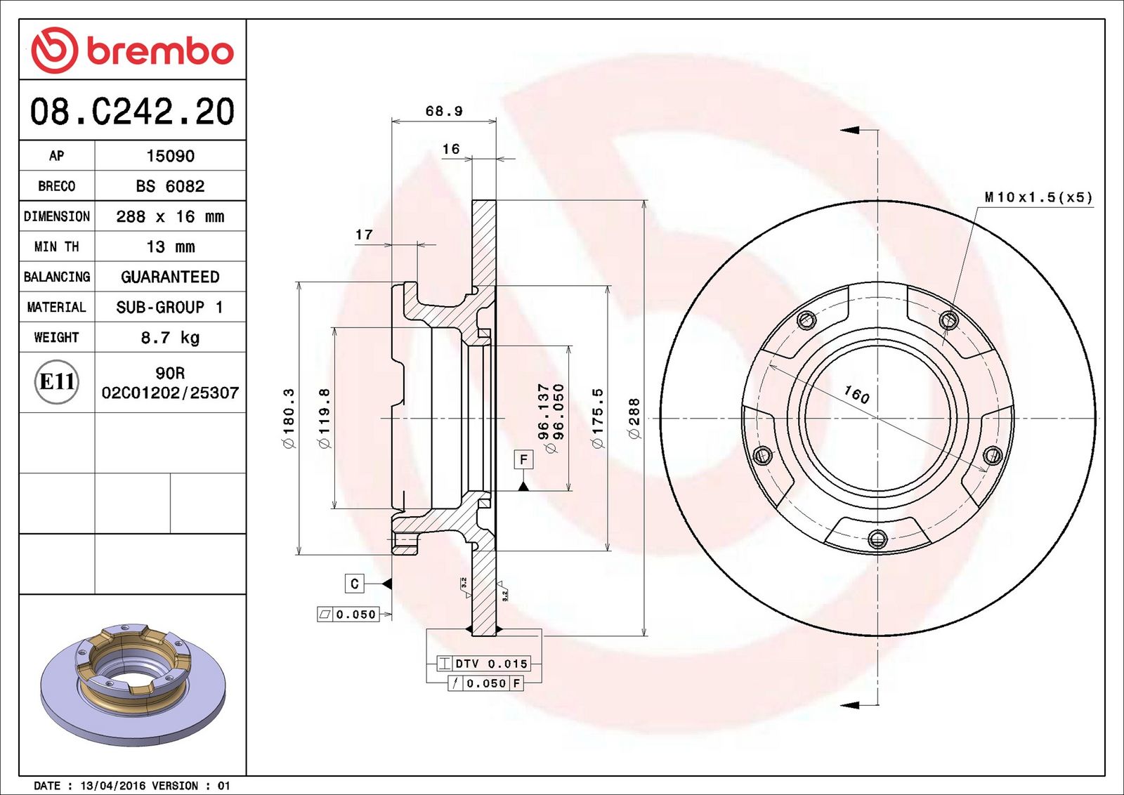 BREMBO 08.C242.20 - Bremsscheibe