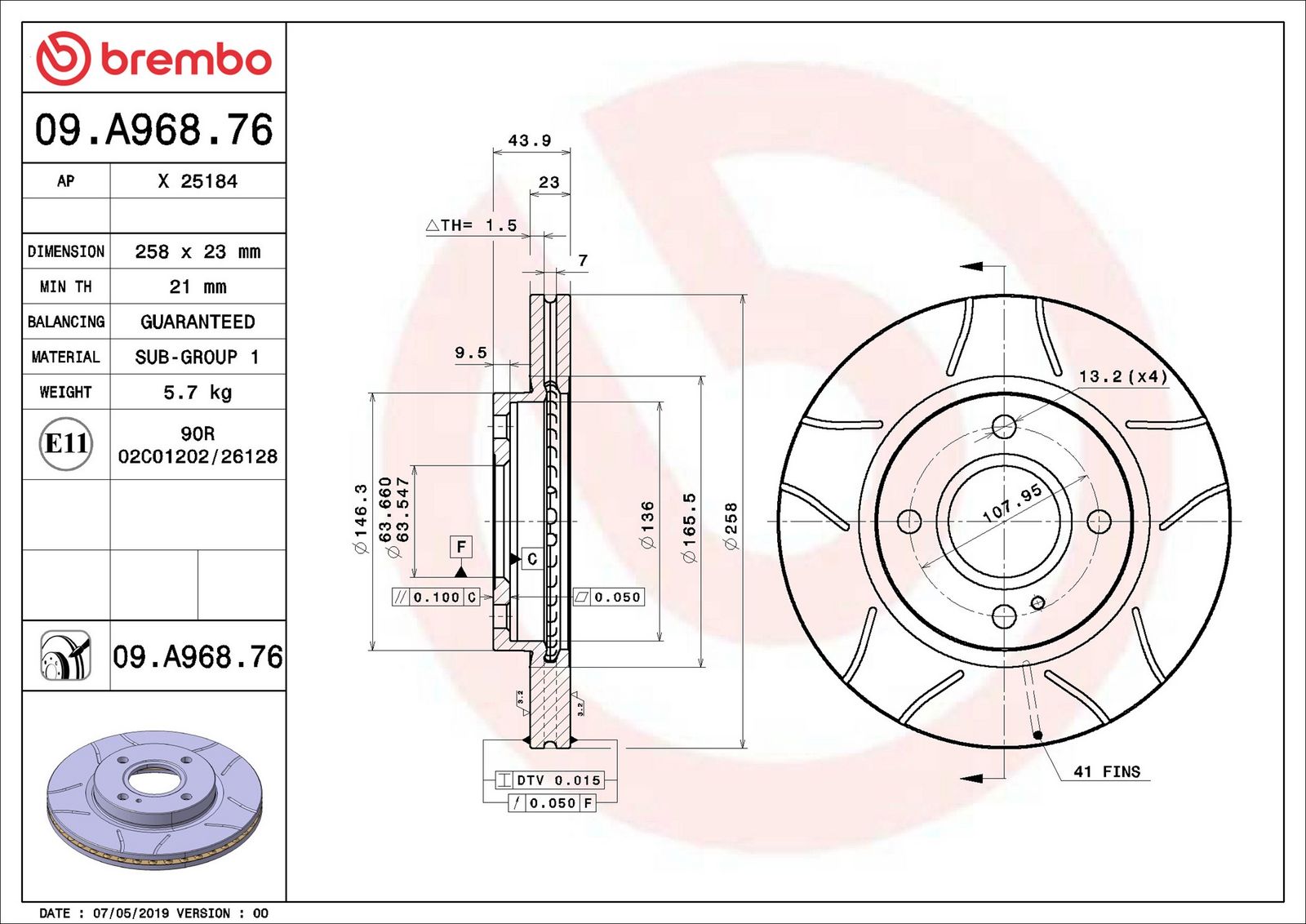 BREMBO 09.A968.76 - Bremsscheibe