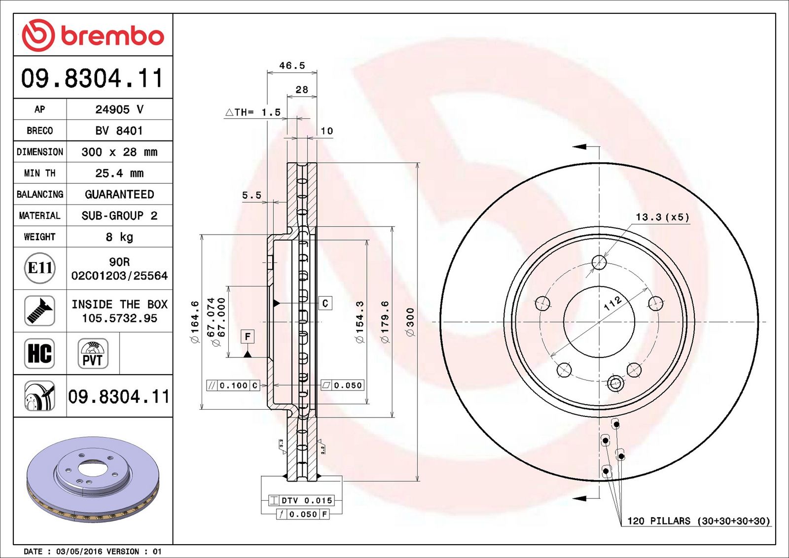 BREMBO 09.8304.11 - Bremsscheibe