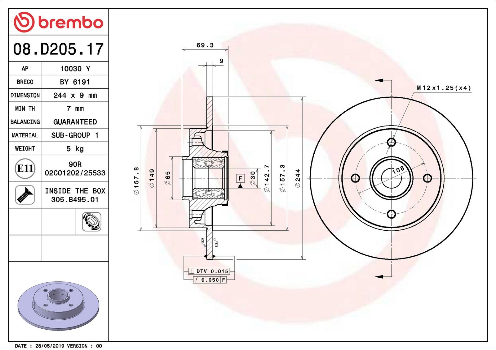 BREMBO 08.D205.17 - Bremsscheibe