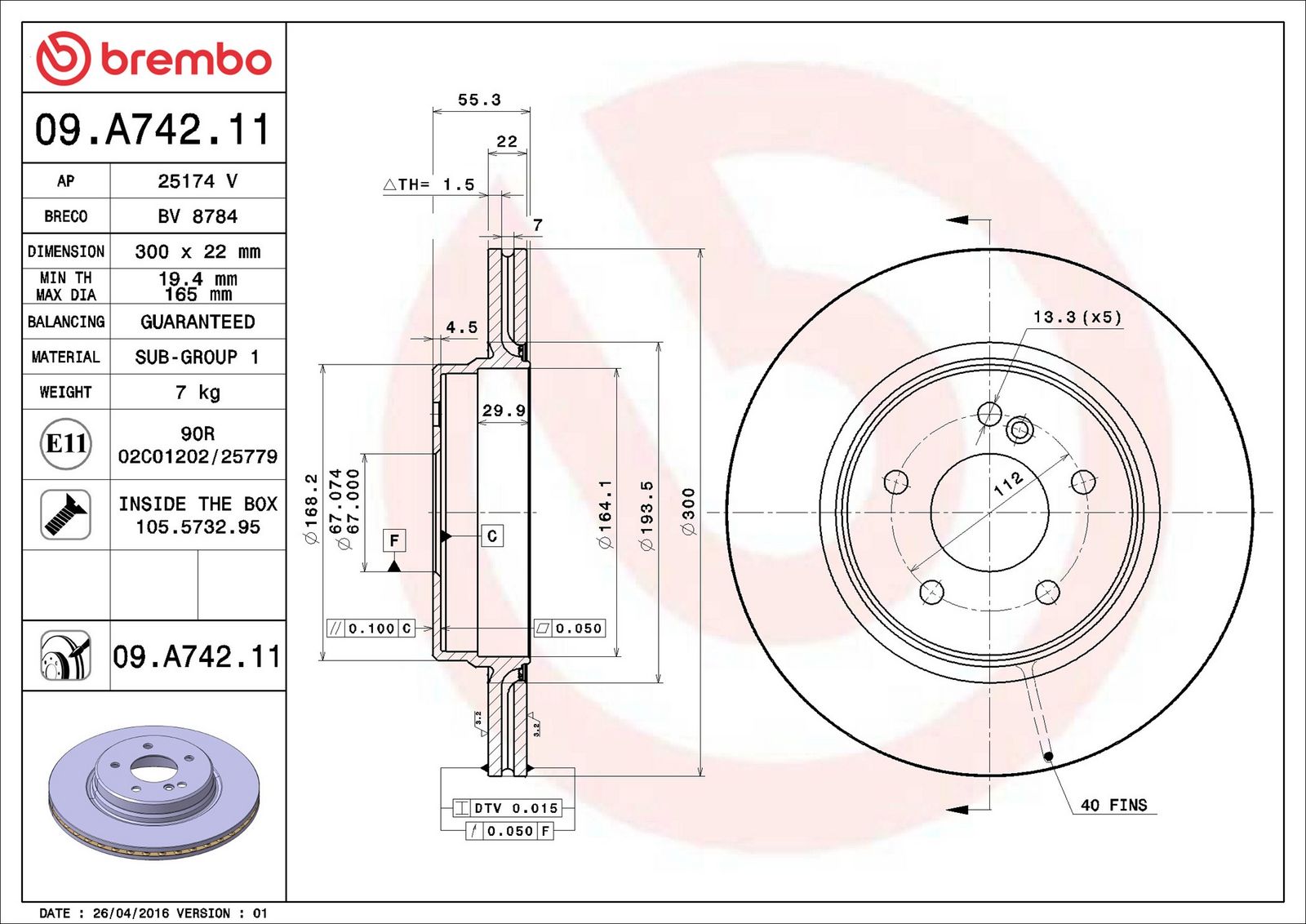 BREMBO 09.A742.11 - Bremsscheibe