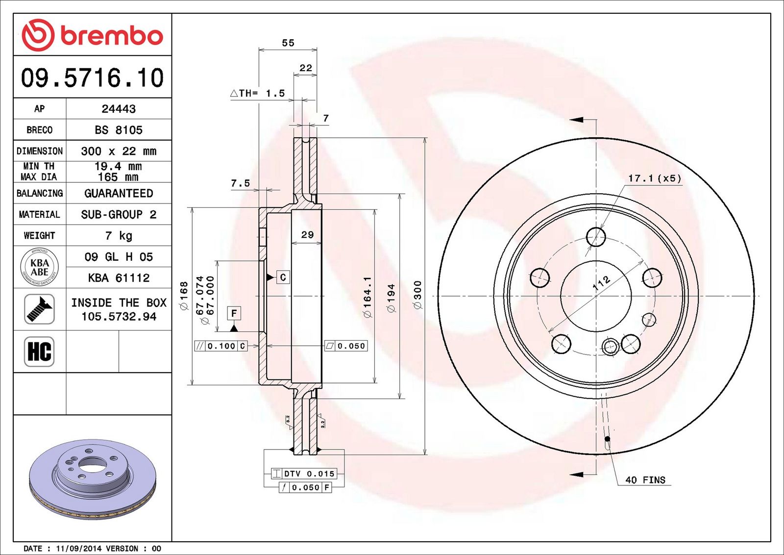 BREMBO 09.5716.10 - Bremsscheibe