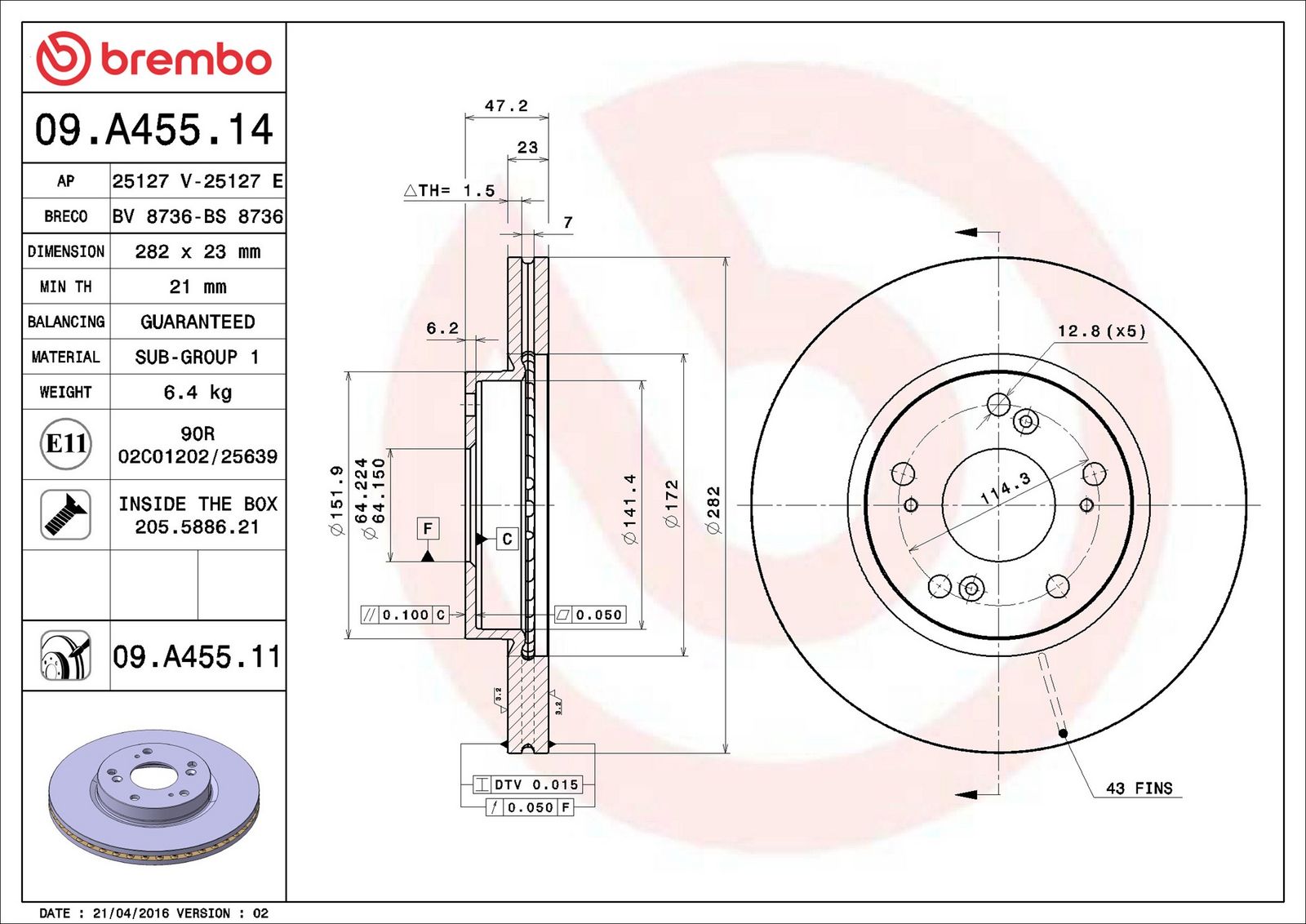 BREMBO 09.A455.11 - Bremsscheibe