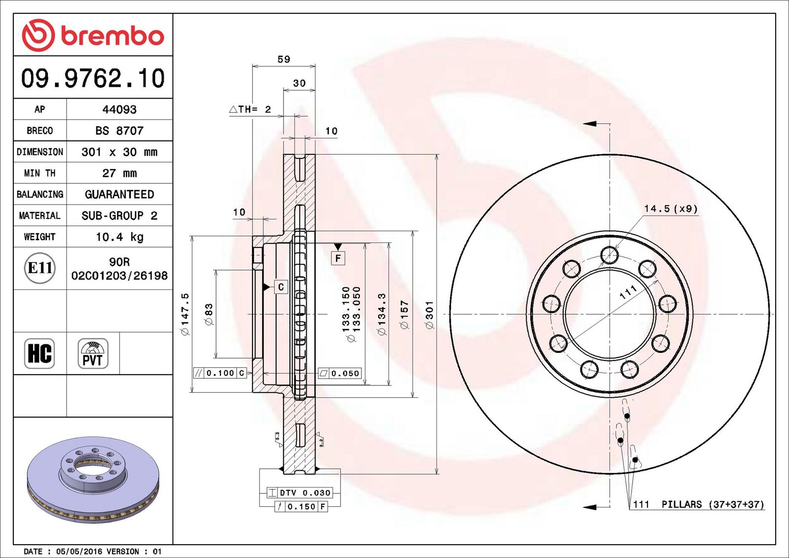 BREMBO 09.9762.10 - Bremsscheibe