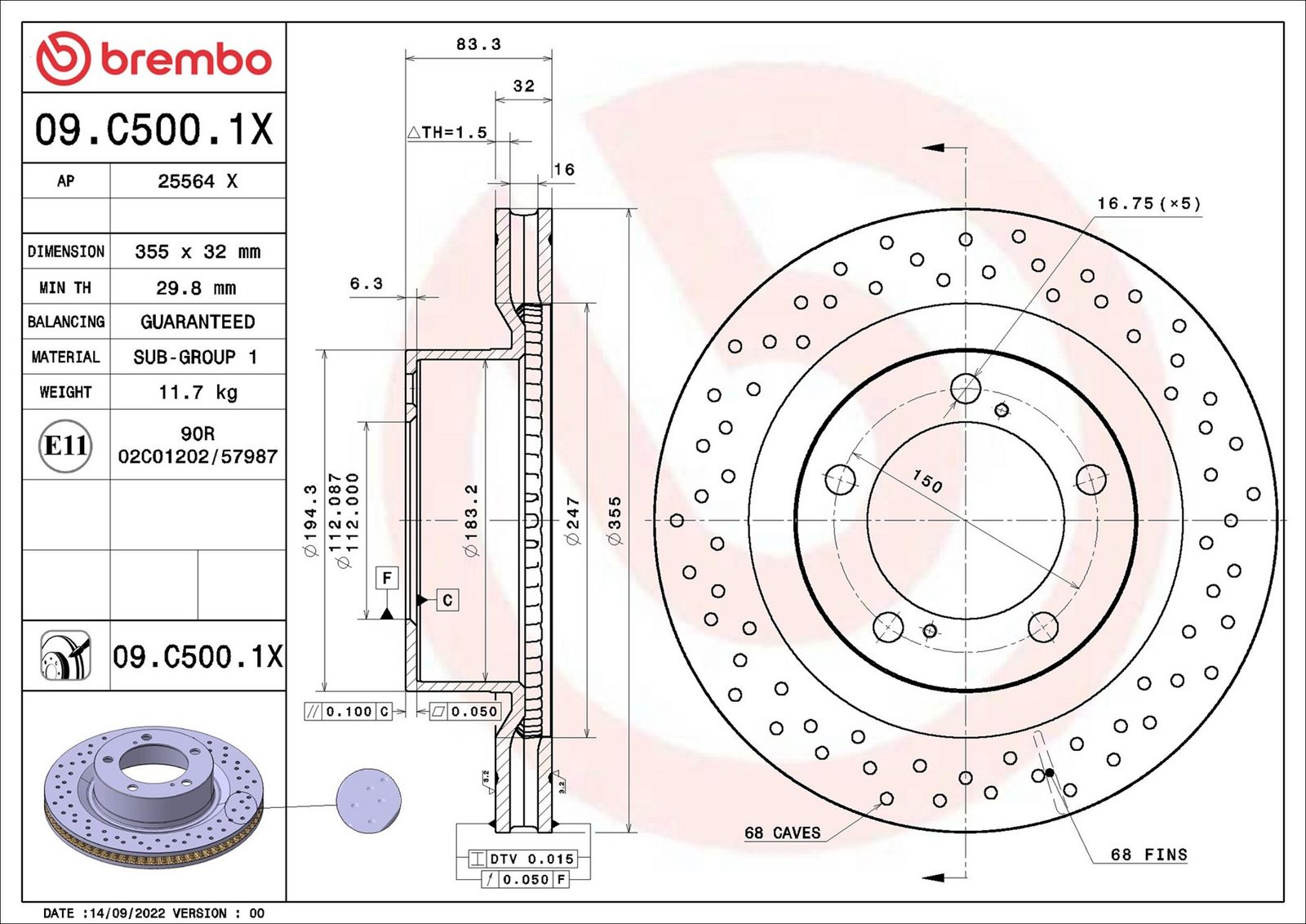 BREMBO 09.C500.1X - Bremsscheibe