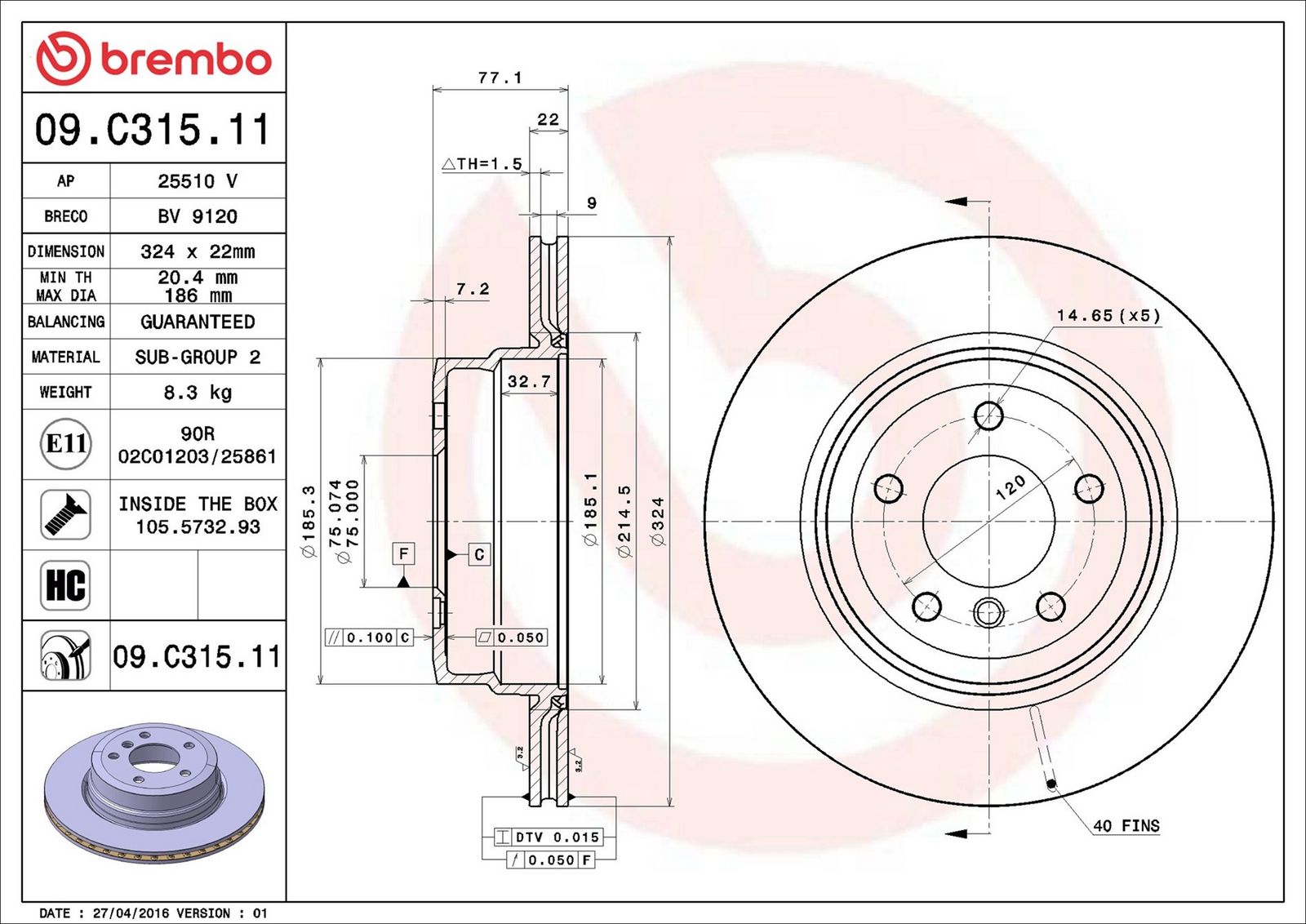 BREMBO 09.C315.11 - Bremsscheibe