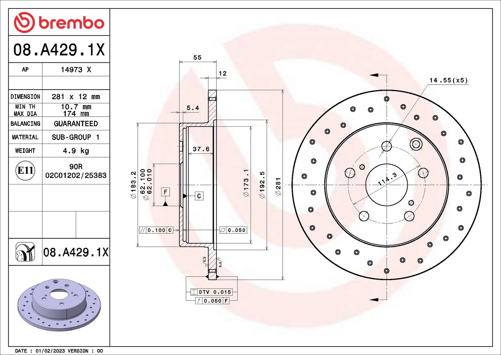 BREMBO 08.A429.1X - Bremsscheibe