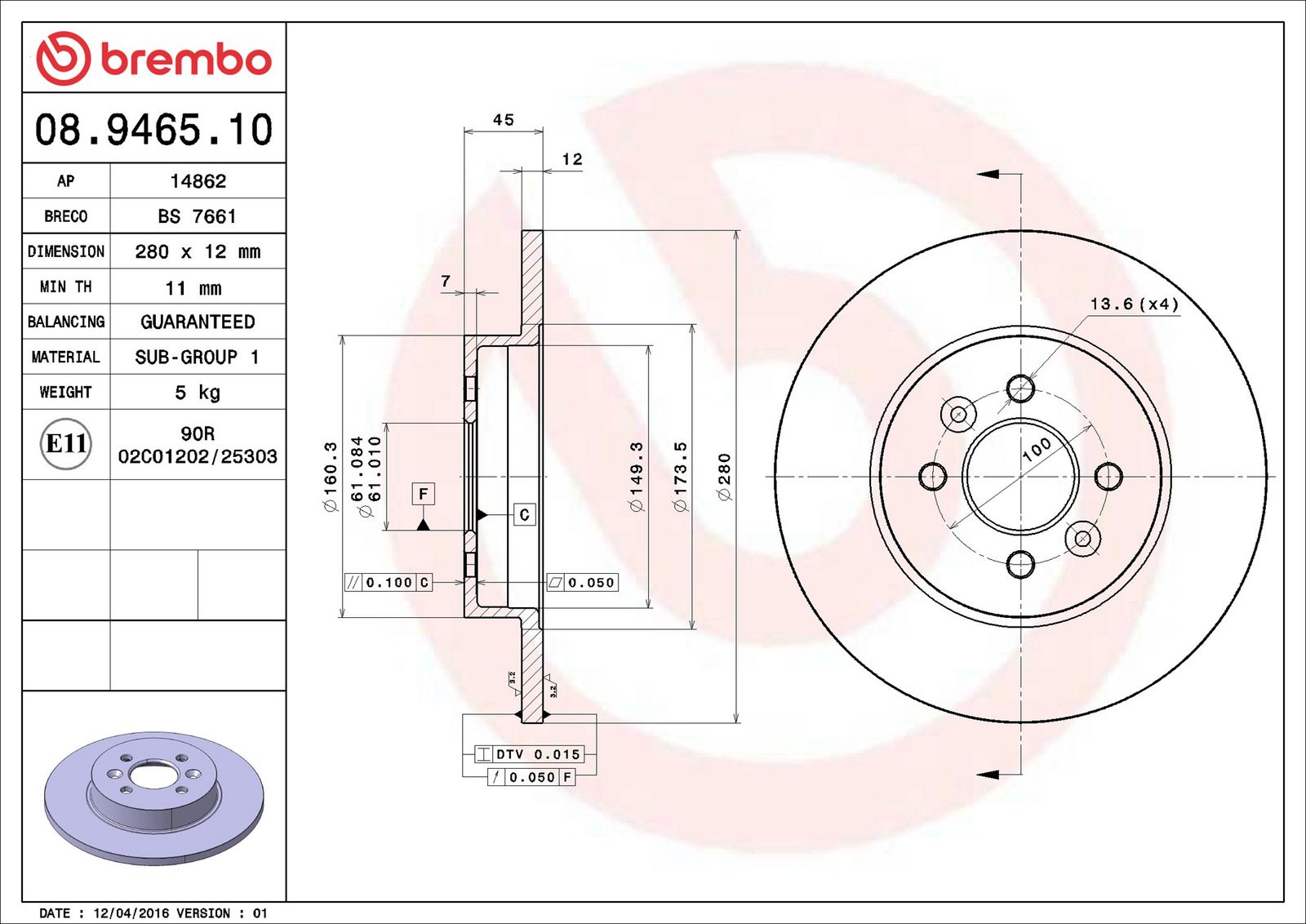BREMBO 08.9465.10 - Bremsscheibe