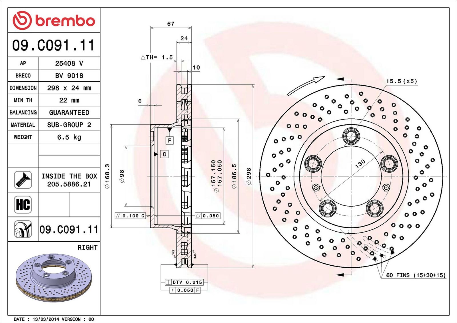 BREMBO 09.C091.11 - Bremsscheibe