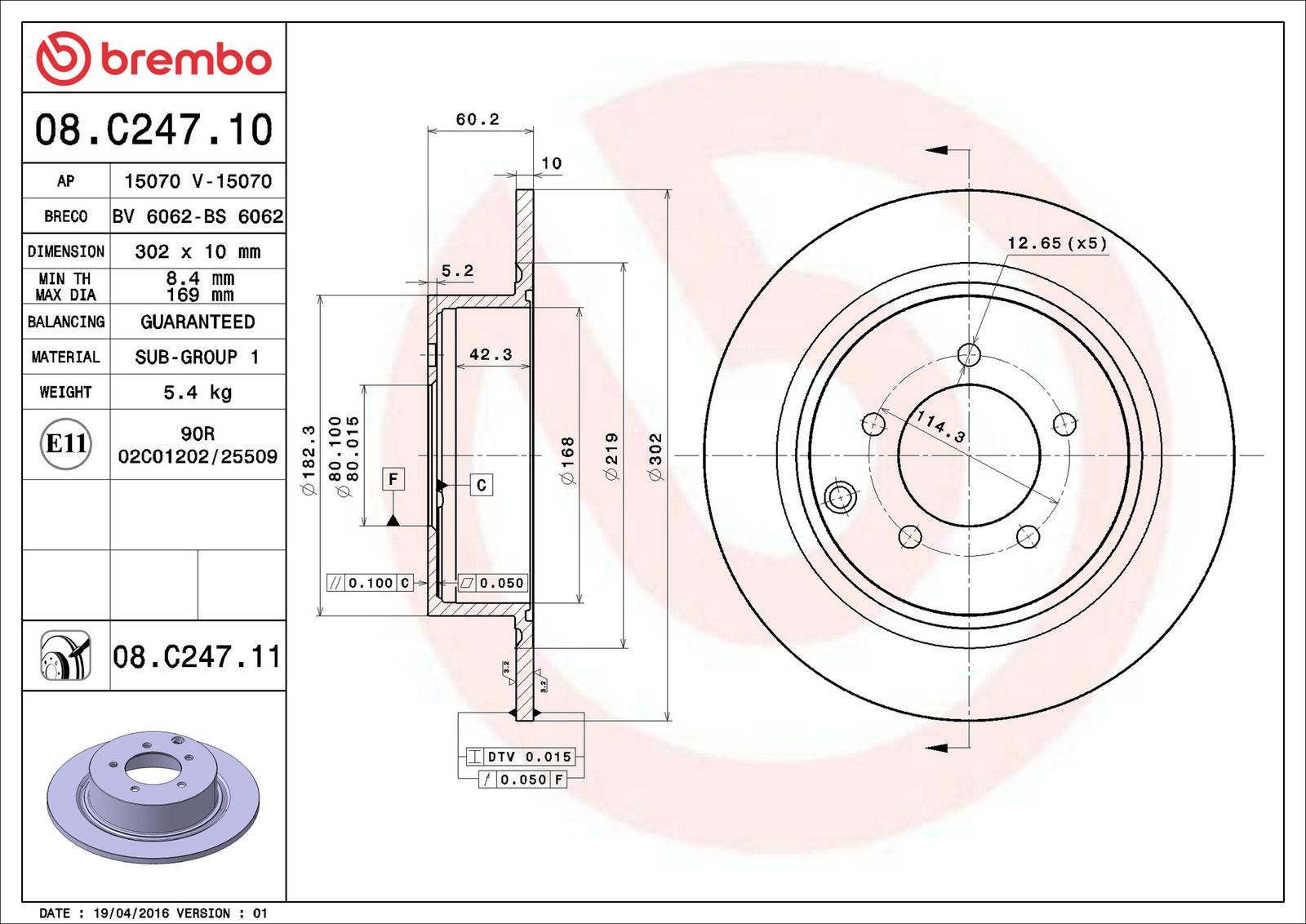 BREMBO 08.C247.11 - Bremsscheibe