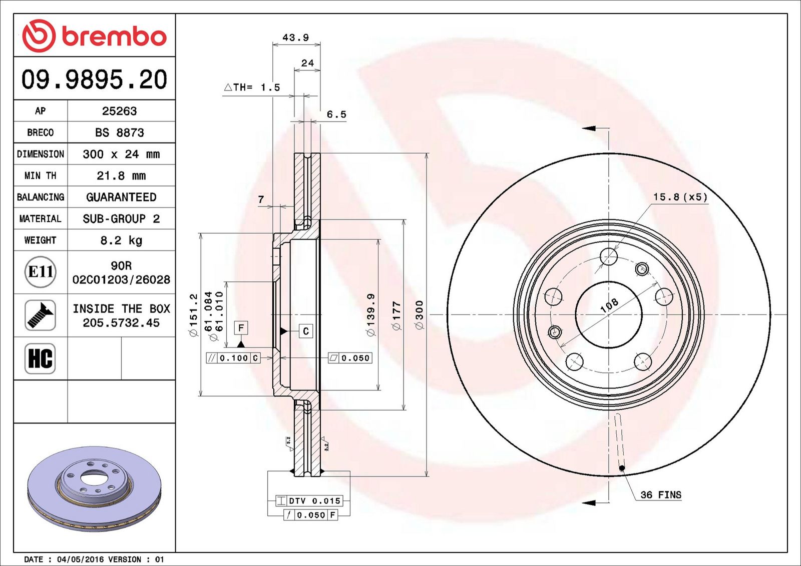 BREMBO 09.9895.20 - Bremsscheibe