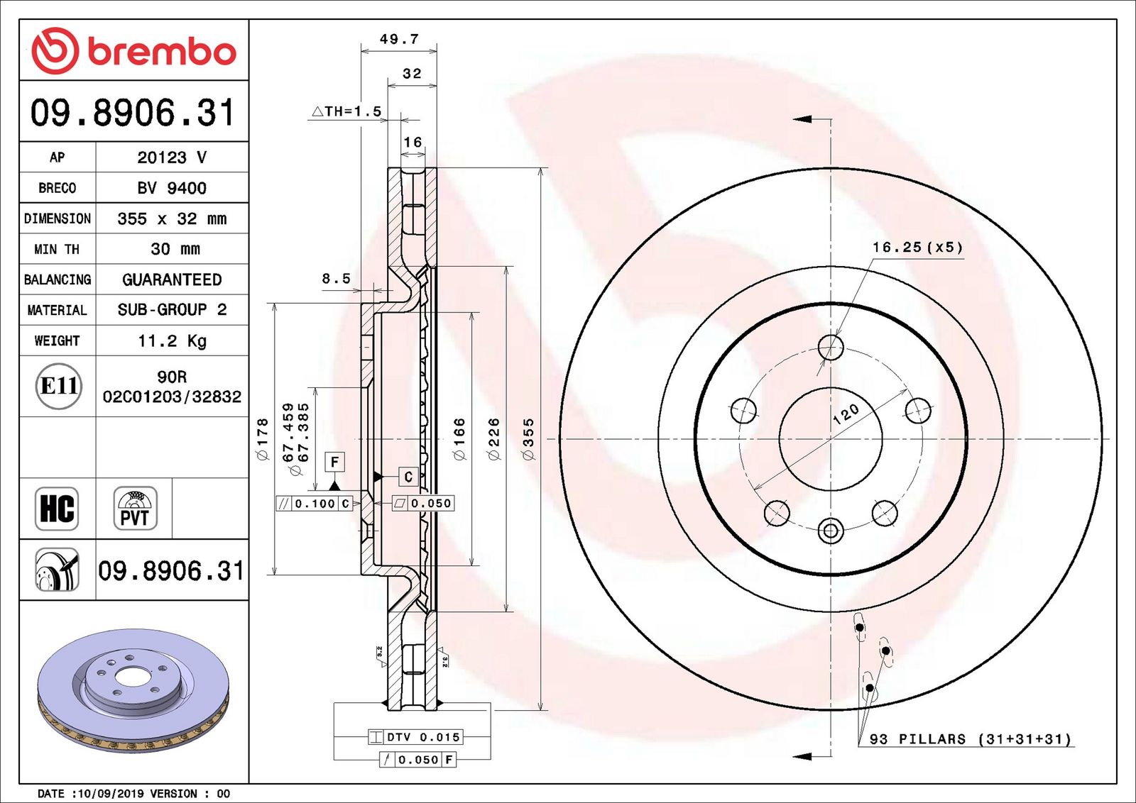BREMBO 09.8906.31 - Bremsscheibe