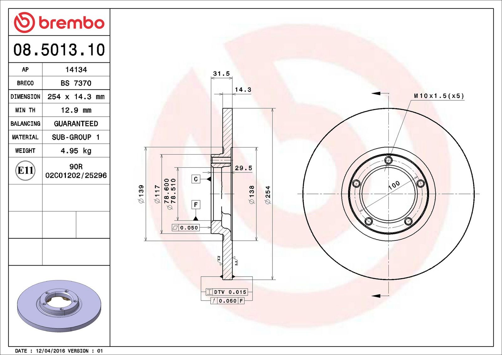 BREMBO 08.5013.10 - Bremsscheibe