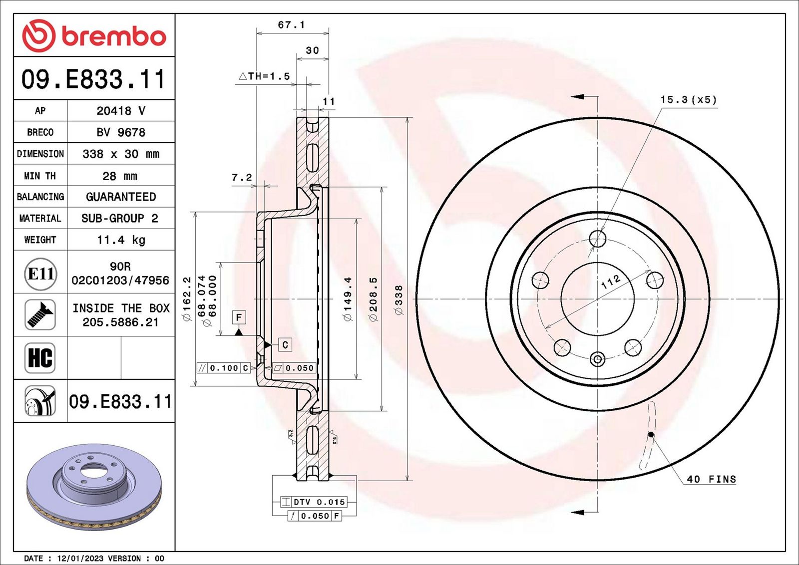 BREMBO 09.E833.11 - Bremsscheibe