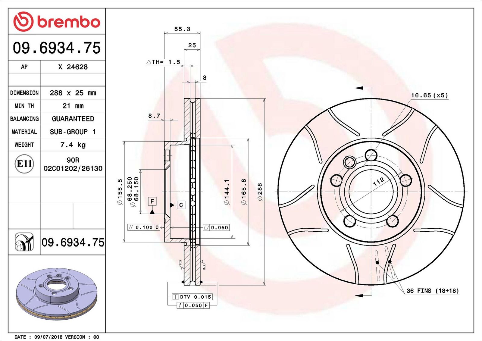 BREMBO 09.6934.75 - Bremsscheibe