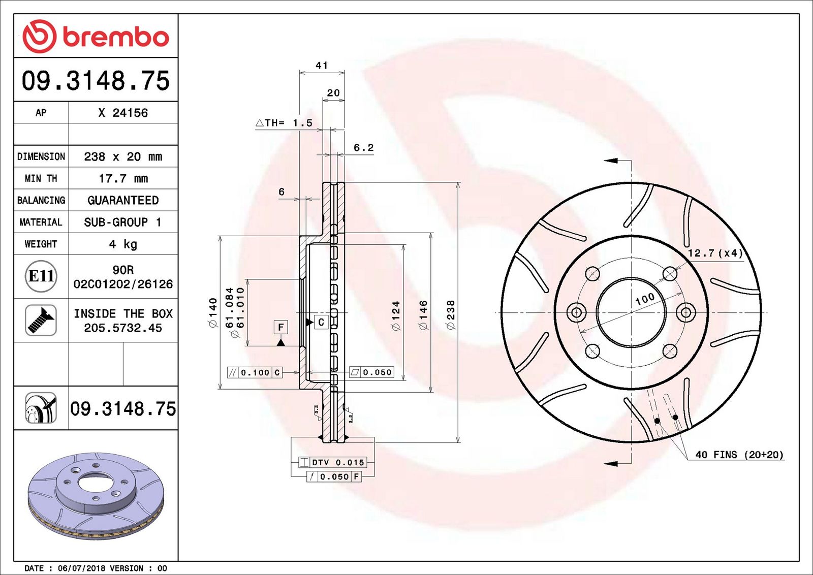 BREMBO 09.3148.75 - Bremsscheibe