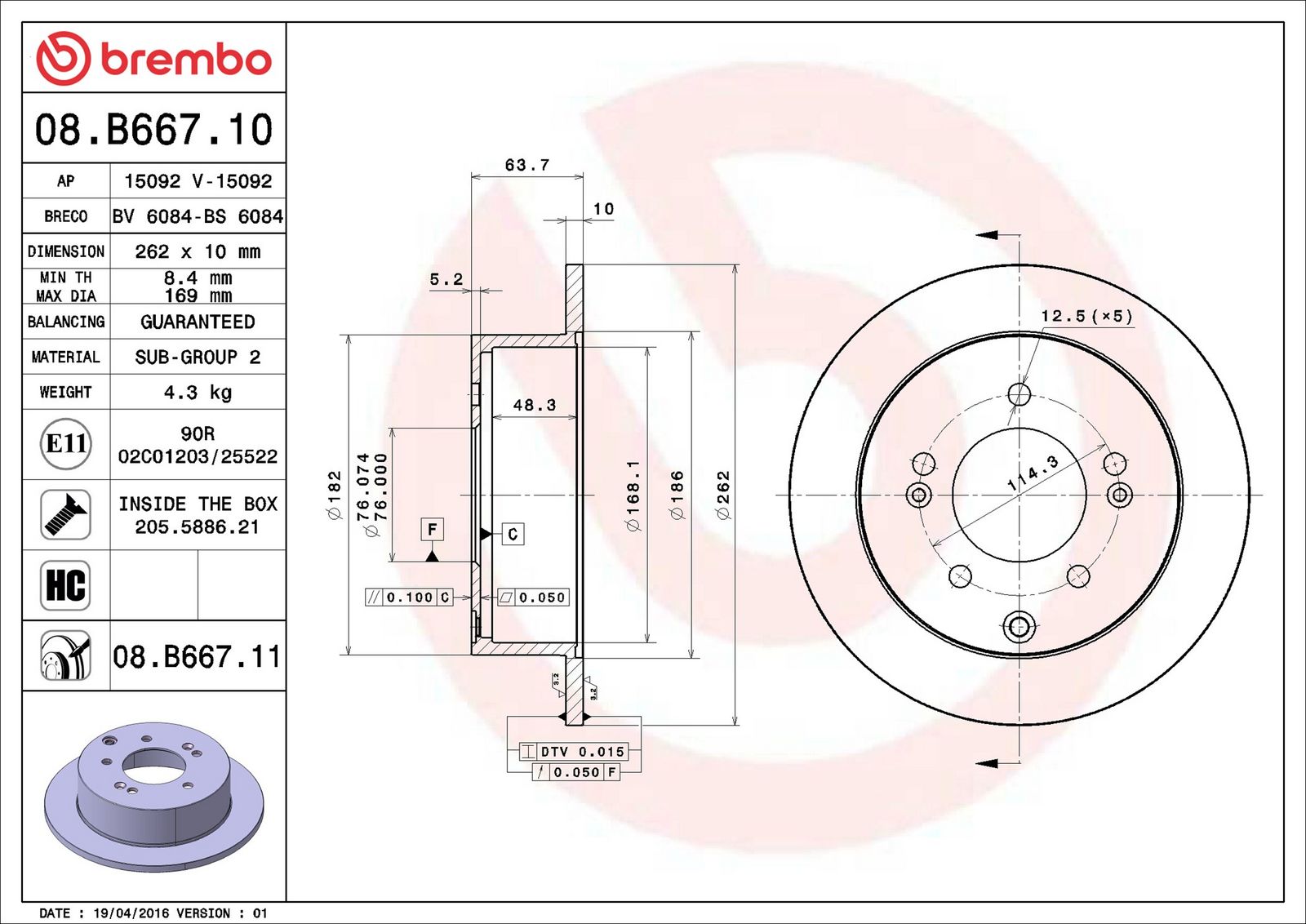 BREMBO 08.B667.11 - Bremsscheibe