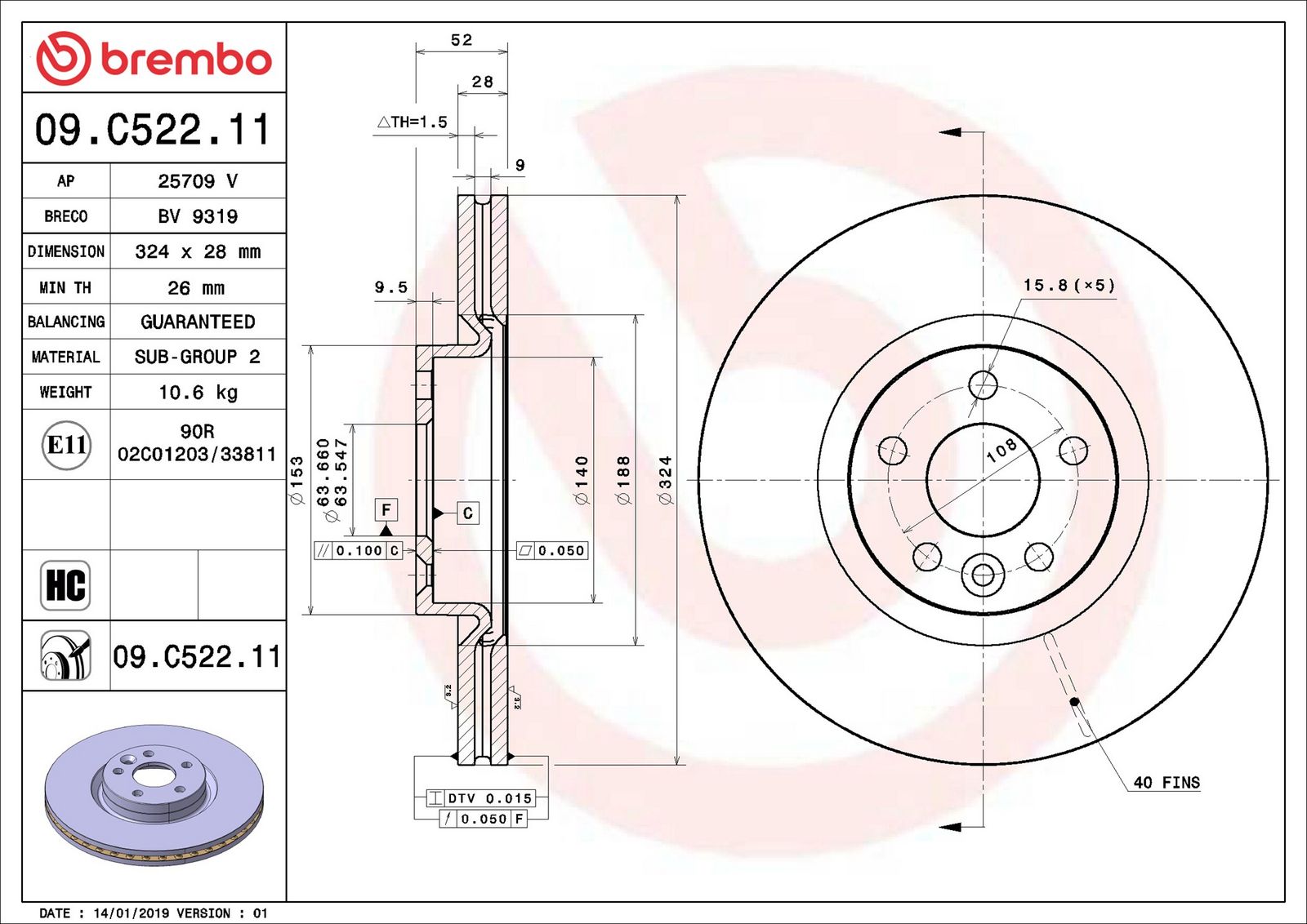 BREMBO 09.C522.11 - Bremsscheibe