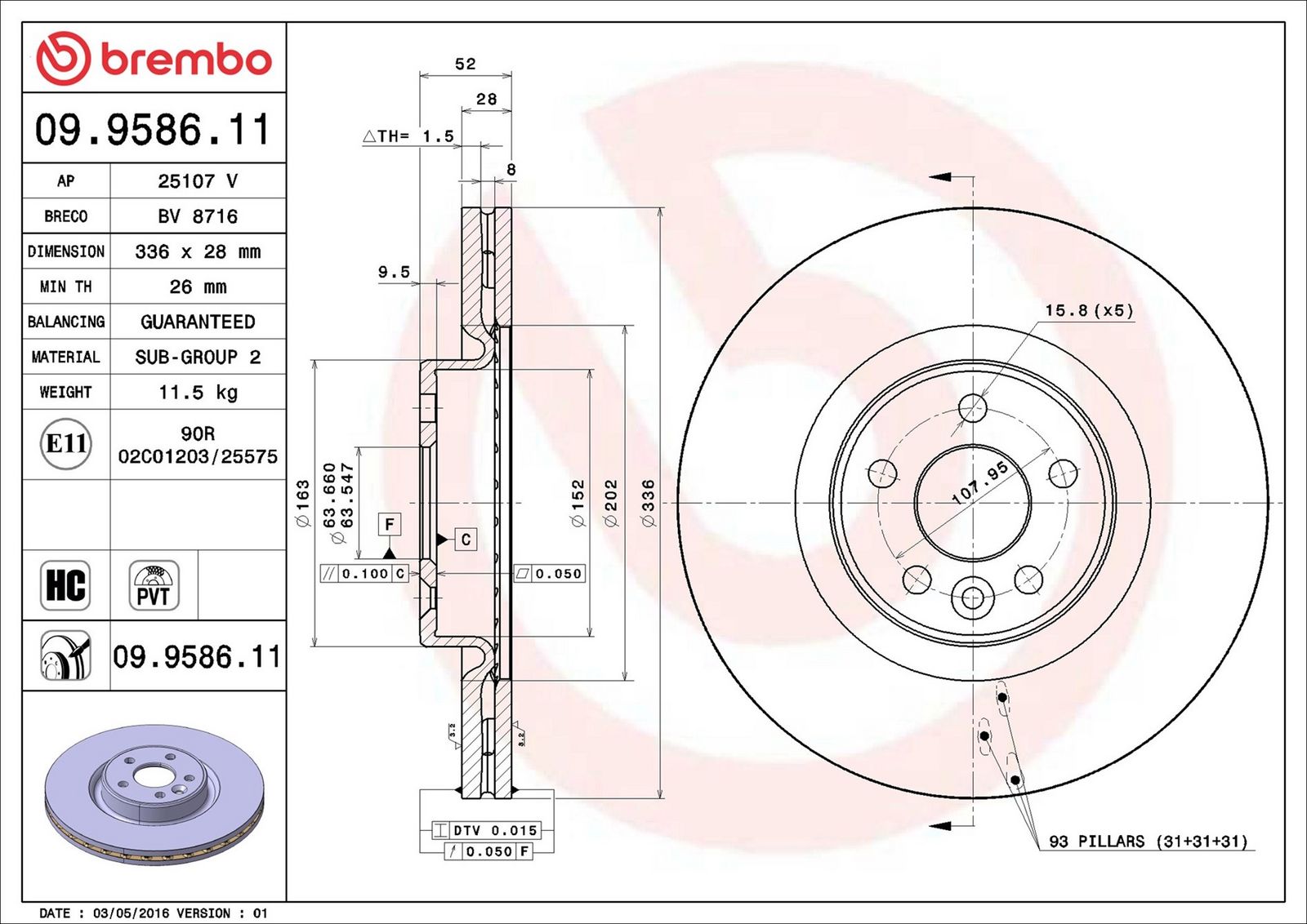 BREMBO 09.9586.11 - Bremsscheibe