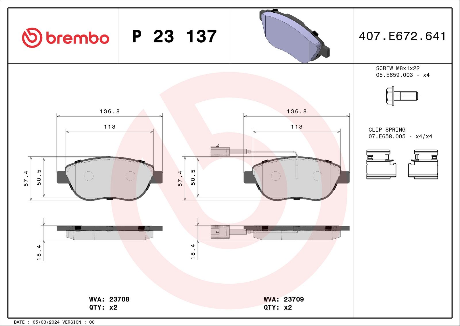 BREMBO P 23 137 - Bremsbelagsatz, Scheibenbremse