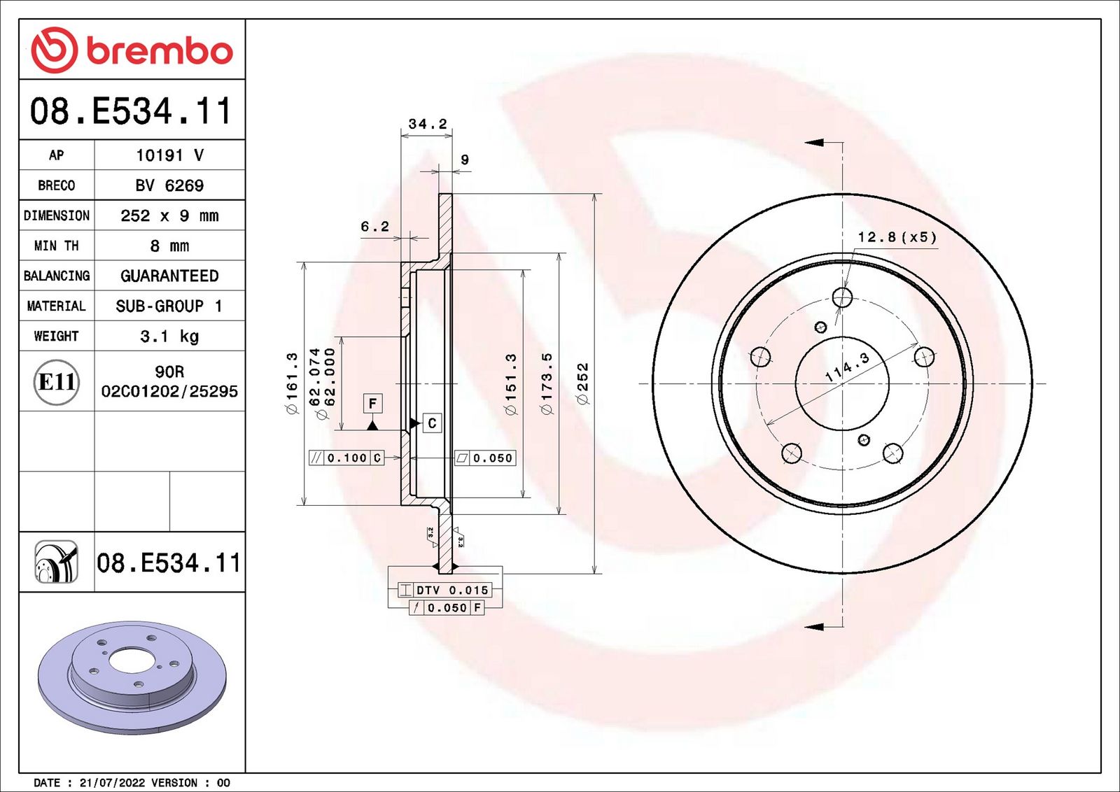 BREMBO 08.E534.11 - Bremsscheibe