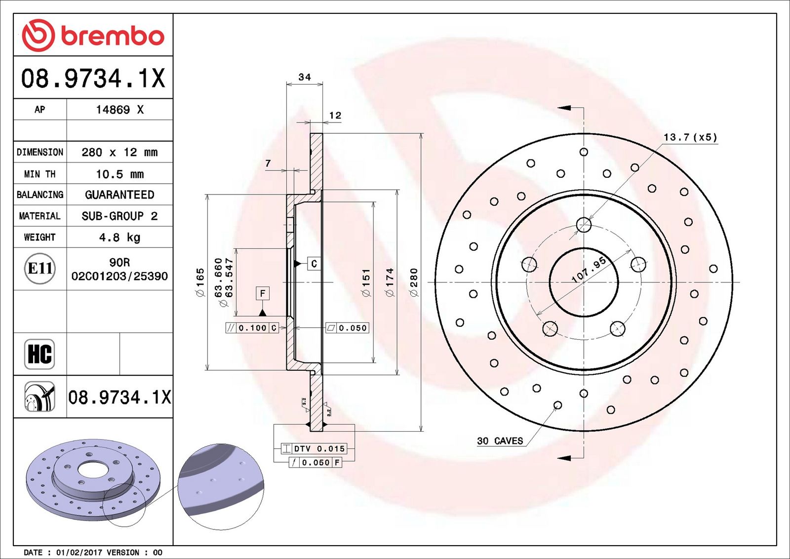 BREMBO 08.9734.1X - Bremsscheibe