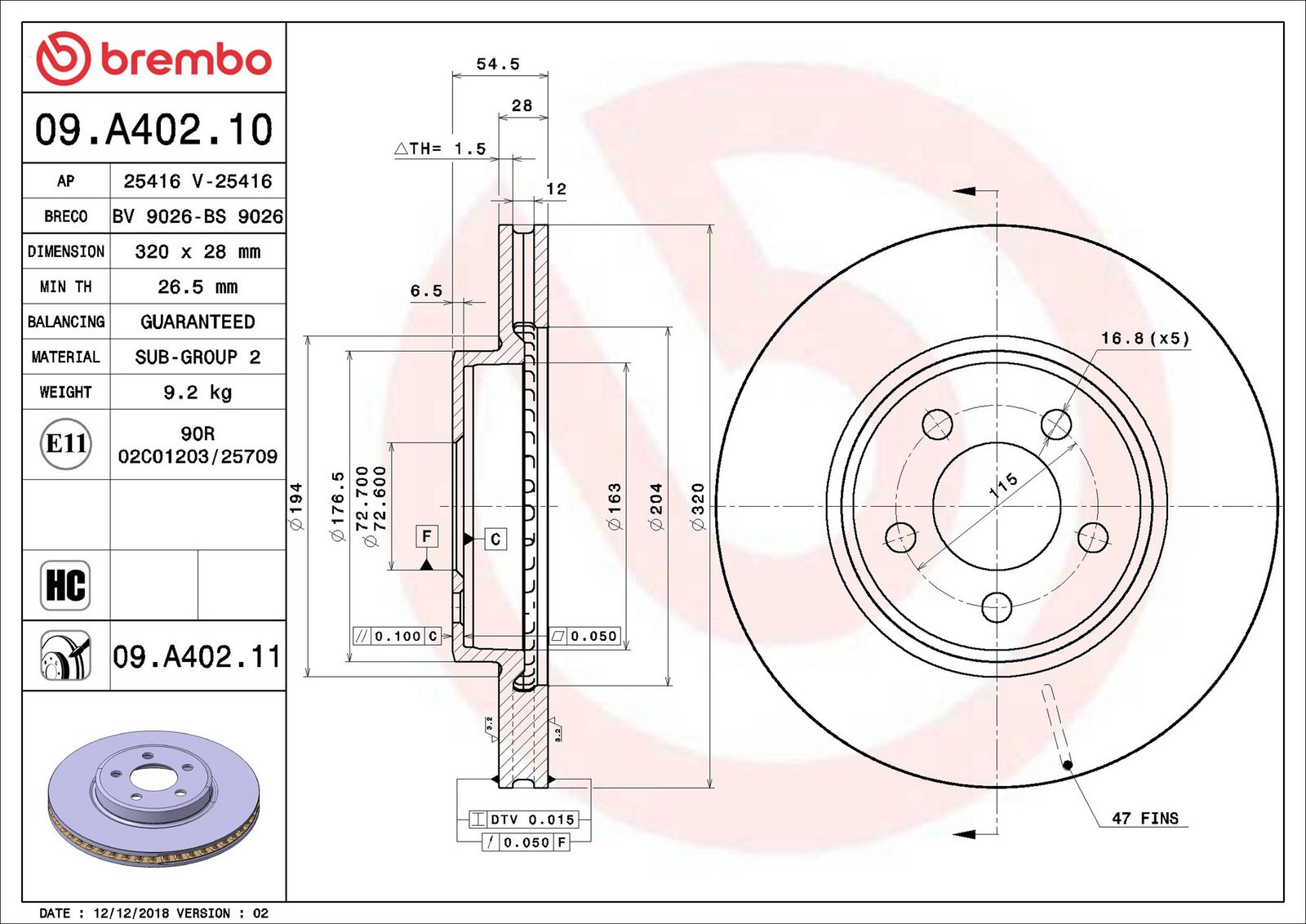 BREMBO 09.A402.11 - Bremsscheibe