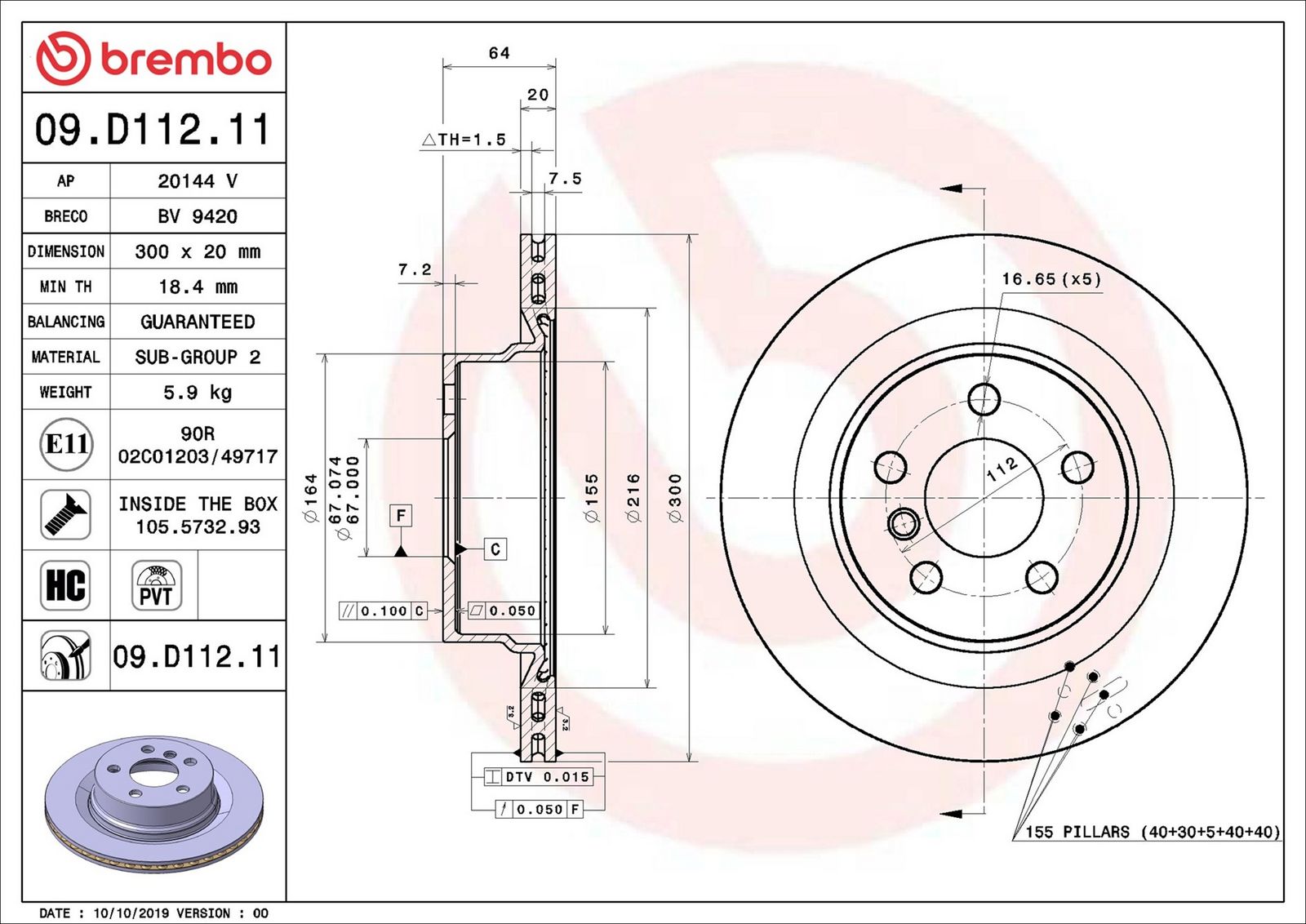 BREMBO 09.D112.11 - Bremsscheibe