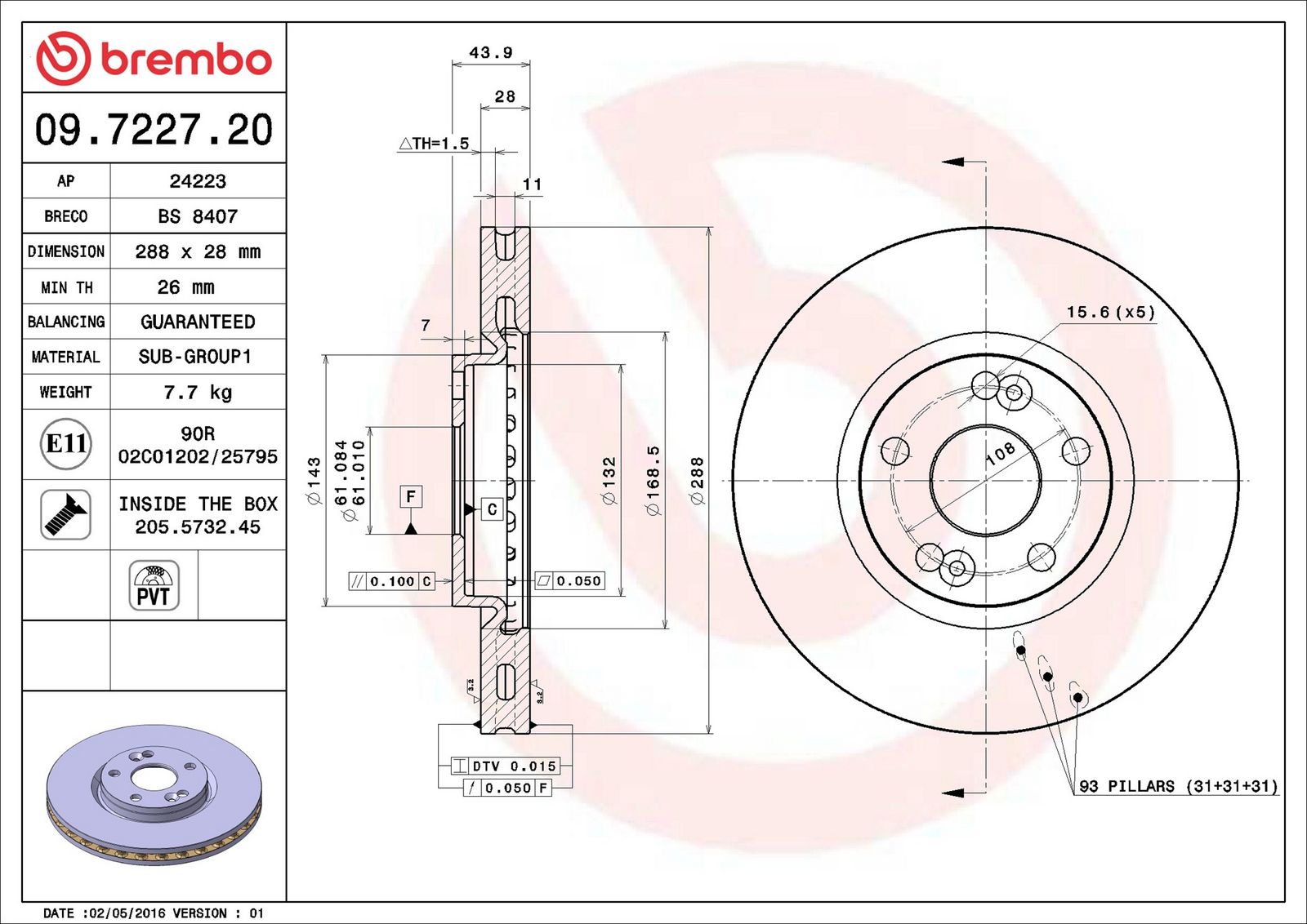 BREMBO 09.7227.20 - Bremsscheibe