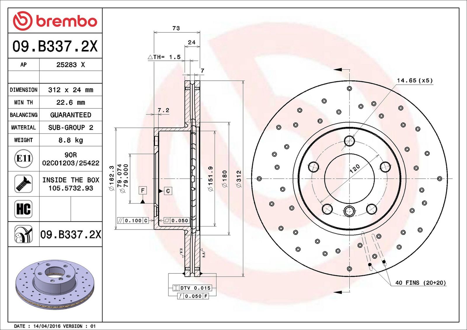 BREMBO 09.B337.2X - Bremsscheibe