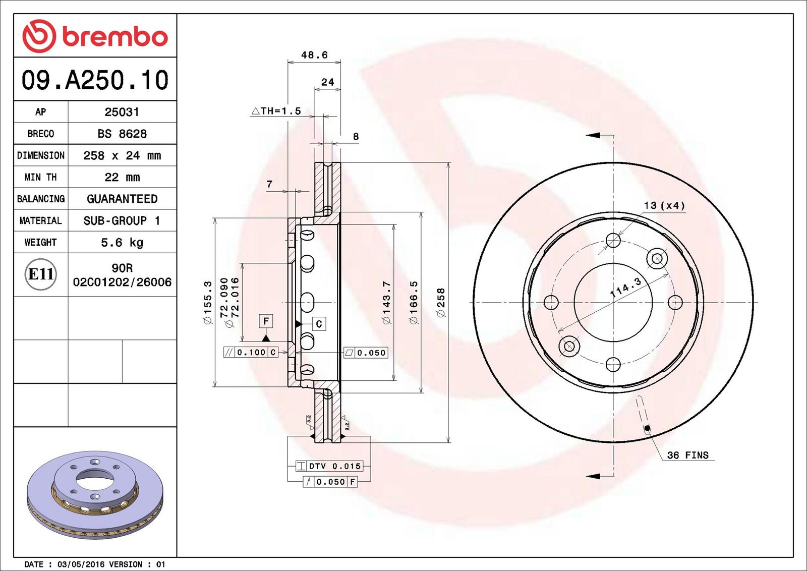 BREMBO 09.A250.10 - Bremsscheibe