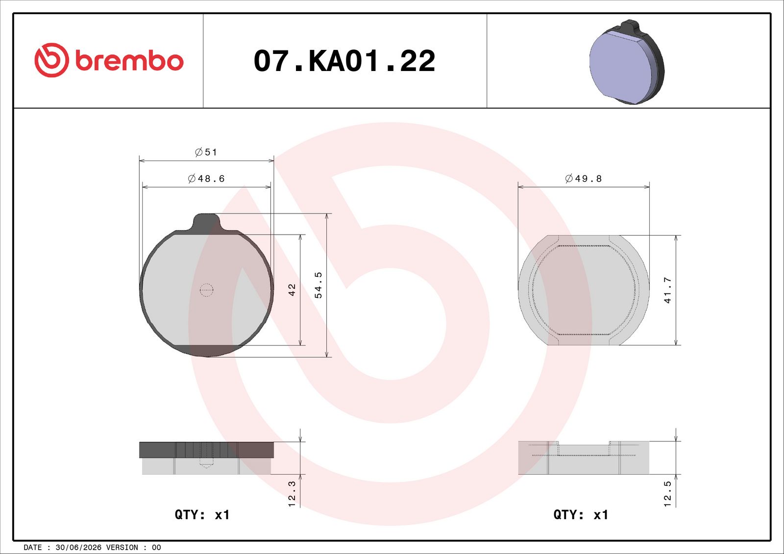 BREMBO 07KA0122 - Bremsbelagsatz, Scheibenbremse