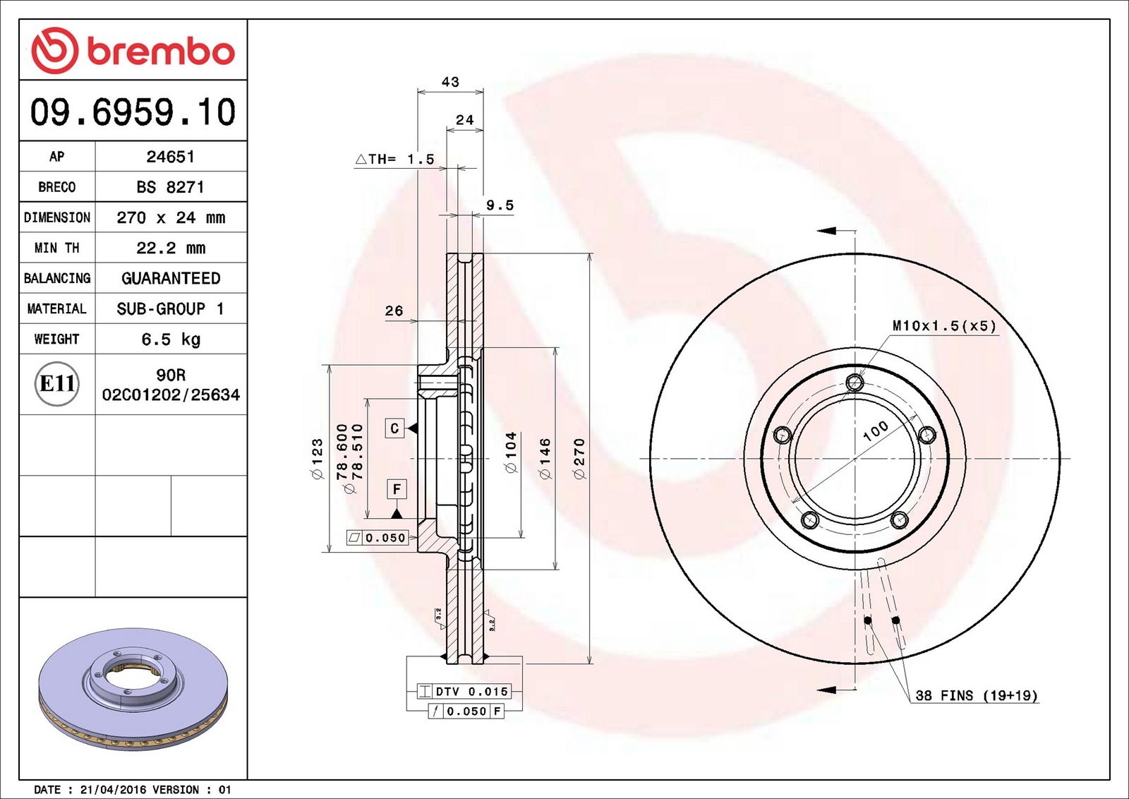 BREMBO 09.6959.10 - Bremsscheibe