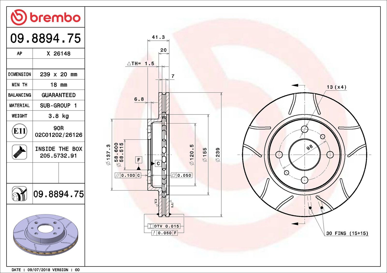 BREMBO 09.8894.75 - Bremsscheibe