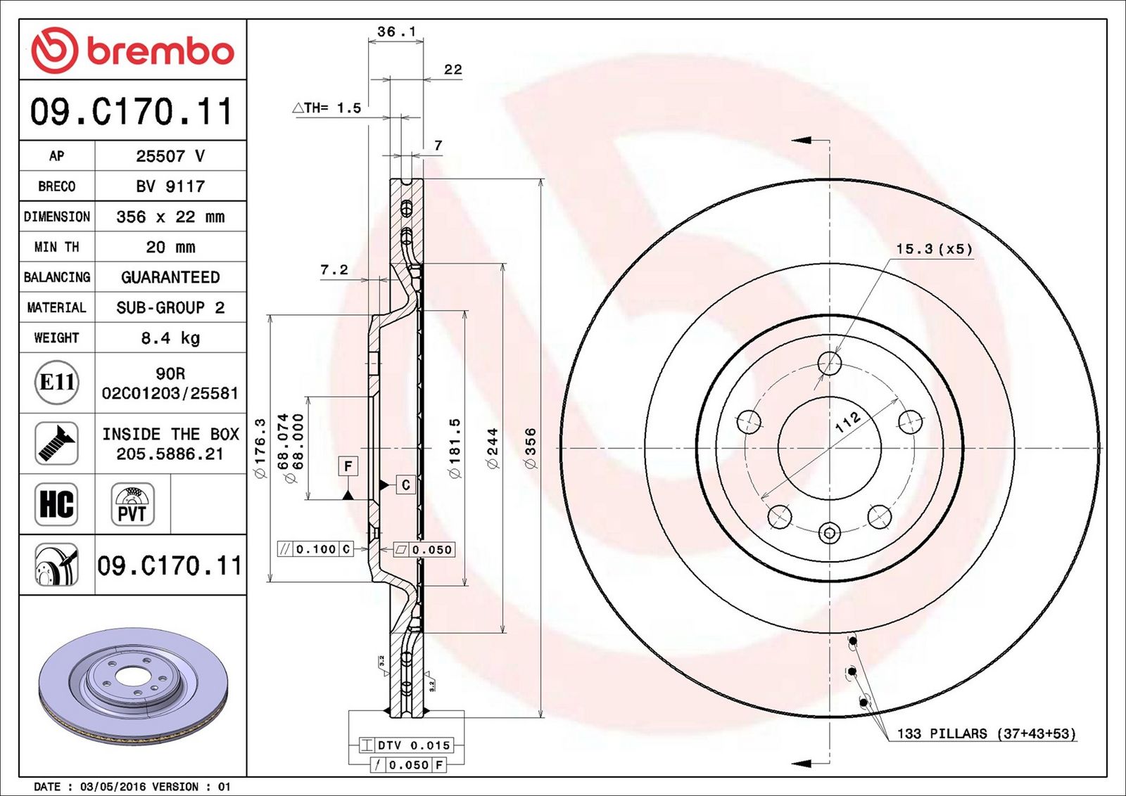 BREMBO 09.C170.11 - Bremsscheibe