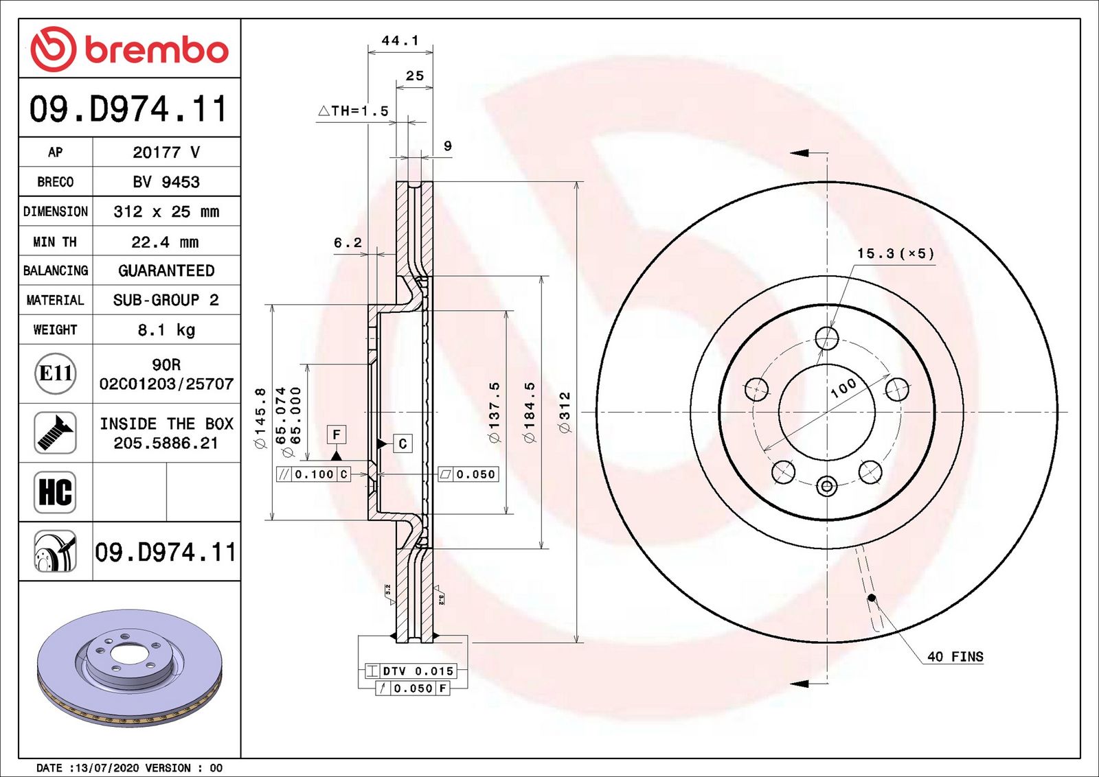 BREMBO 09.D974.11 - Bremsscheibe