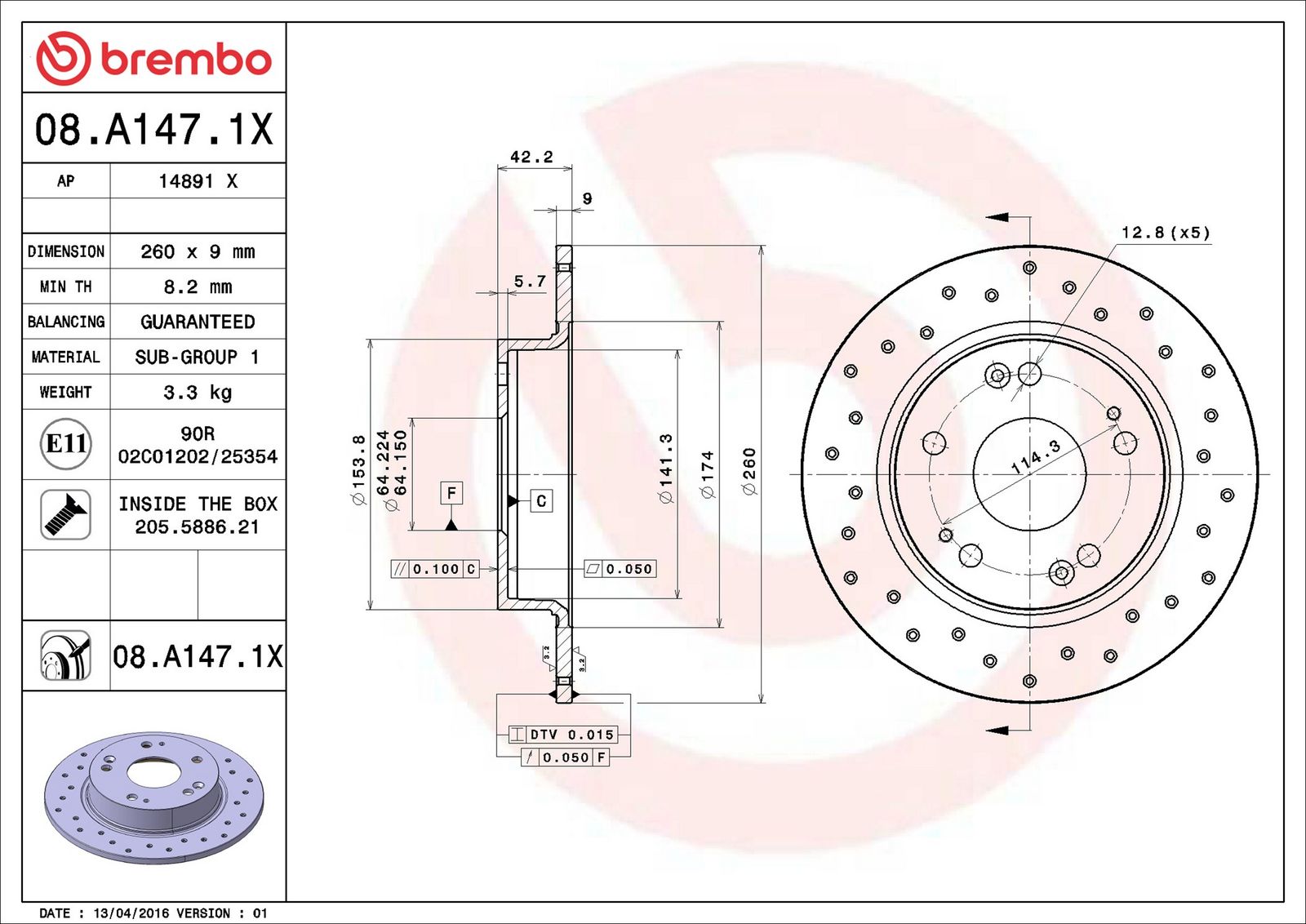 BREMBO 08.A147.1X - Bremsscheibe